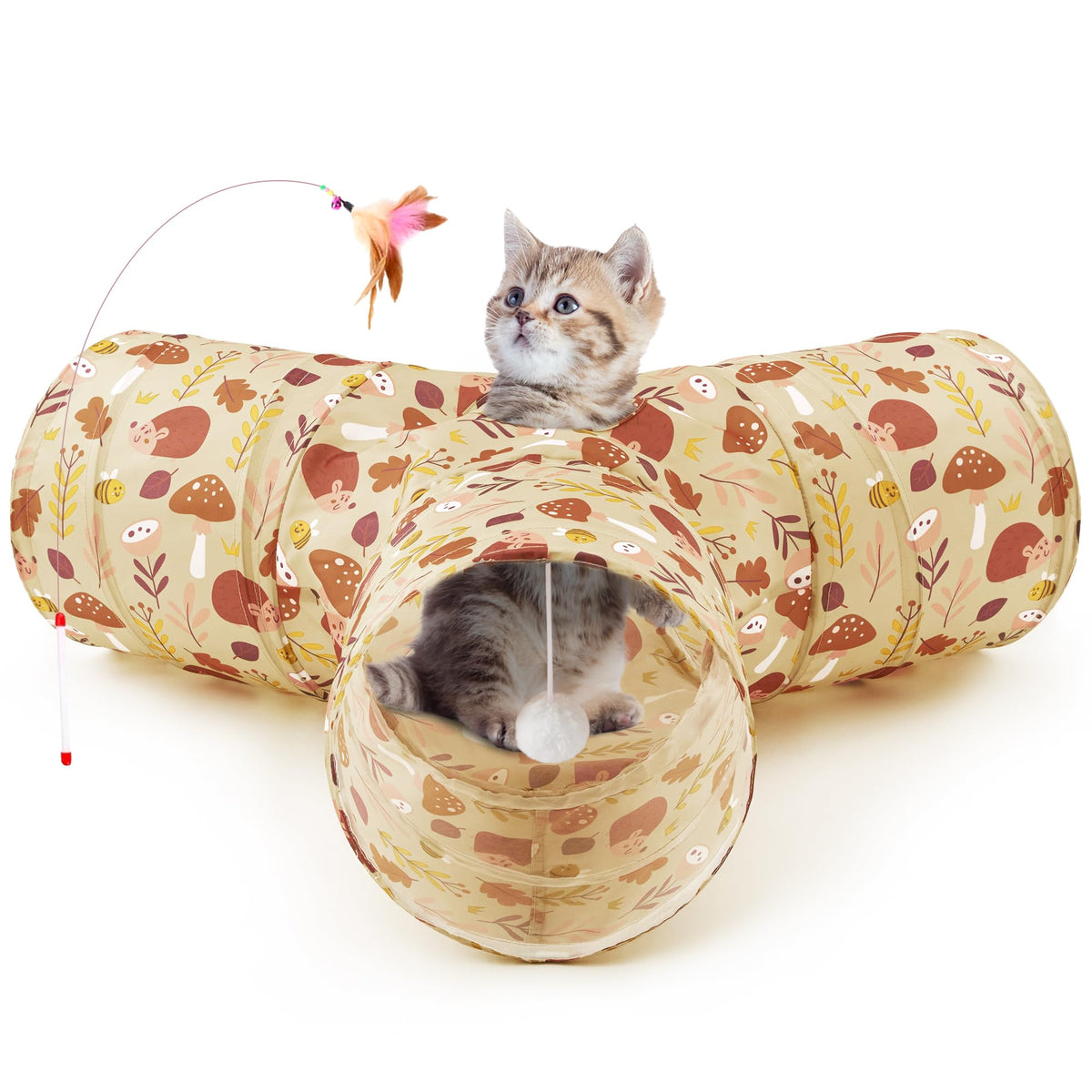 Tempcore Pet Cat Tunnel Tube Toys 3 Way Collapsible, Tunnels for Indoor Cats, Interactive Tube with Teaser Wand, Peek Holes & Hanging Ball, Black & Blue