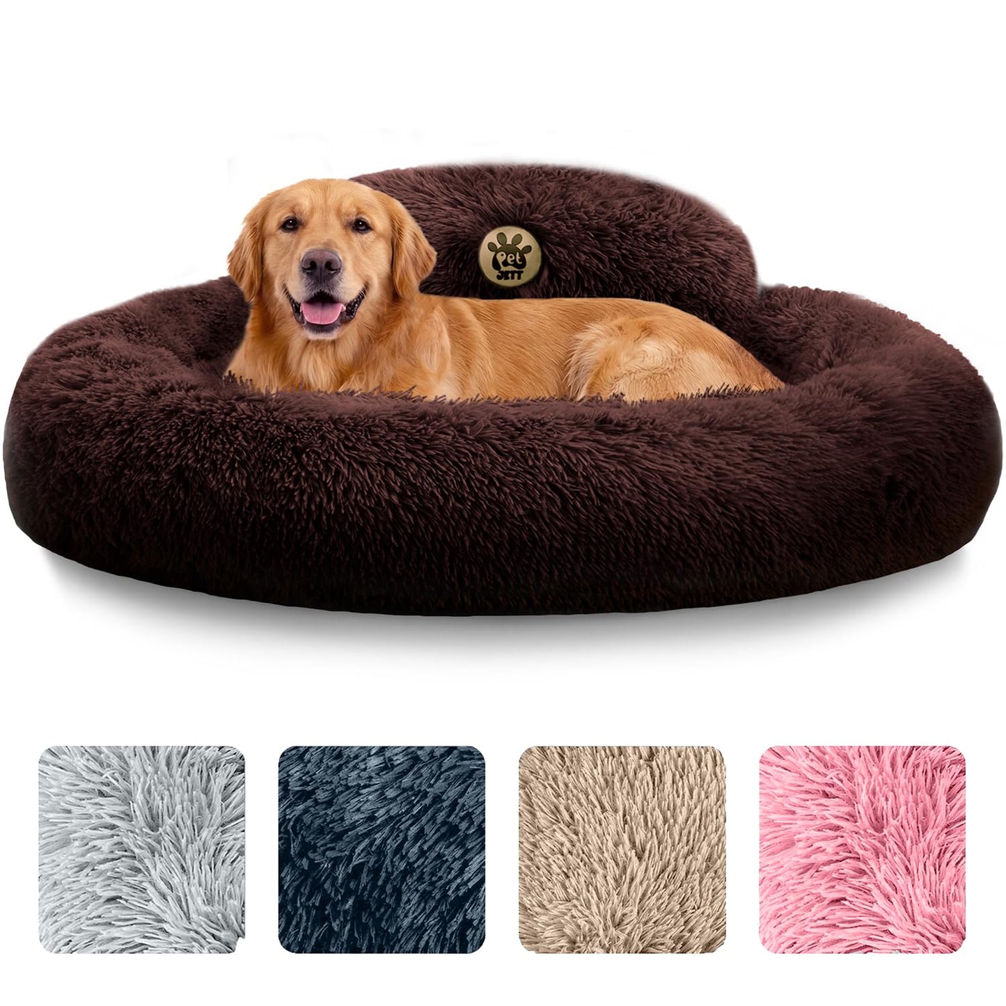 PetJett Calming Dog Bed Medium Size Dog - 30'' Donut Bed, Washable Dog Bed, Anti-Slip & Super Soft Fluffy Plush Round Dog Bed, Anti-Anxiety Premium Comfort Pet Bed, Fits Dogs Upto 45 lbs - Dark Grey