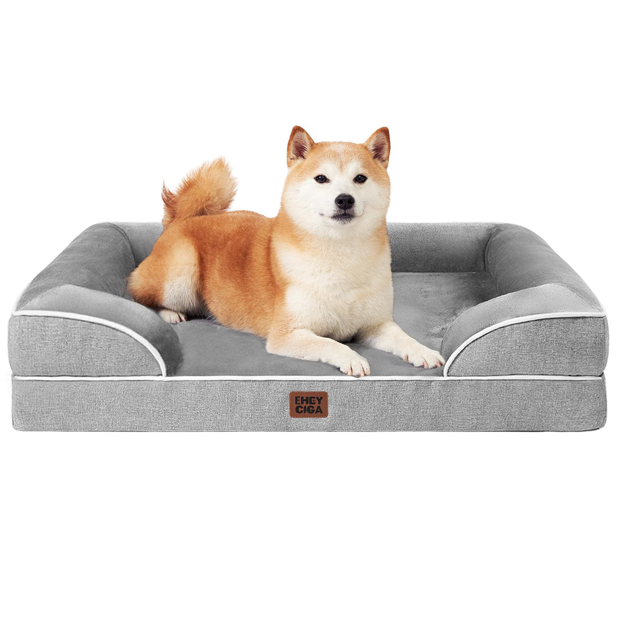 EHEYCIGA Orthopedic Dog Beds for Extra Large Dogs 44x32Inch, Waterproof Memory Foam XL Pet Bed with Sides, Non-Slip and Egg-Crate Foam Big Dog Couch Bed with Washable Removable Cover, Grey