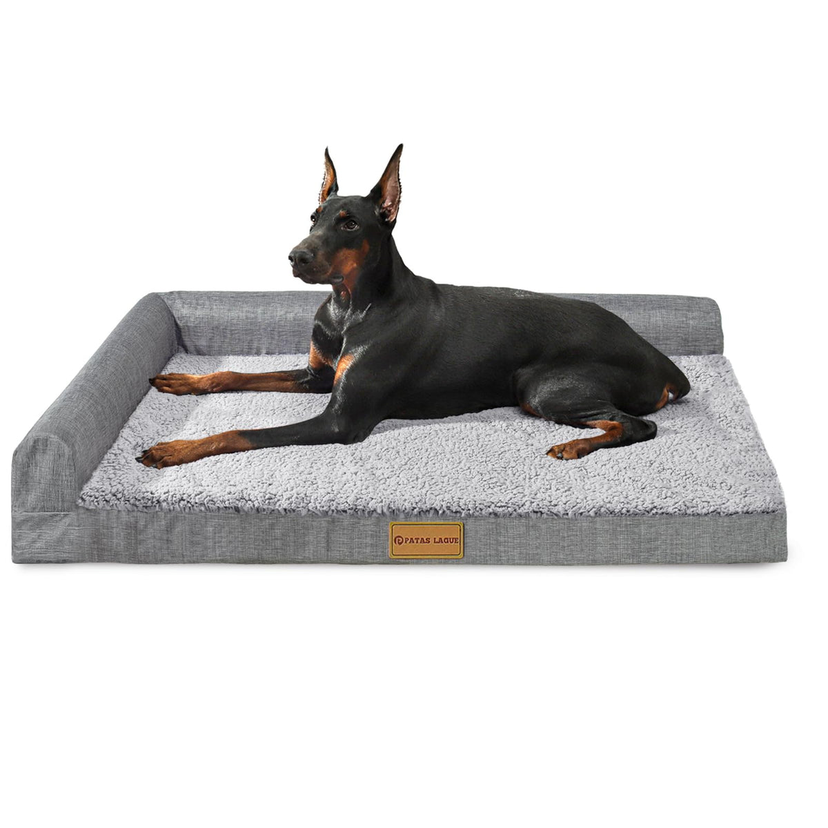 Patas Lague Orthopedic Dog Bed Large Sized Dog 36''X24'', Waterproof L Bolster Medium Pet Sofa Beds with Removable Washable Cover, Soft Pet Couch Crate Mat with Nonskid Bottom, Black
