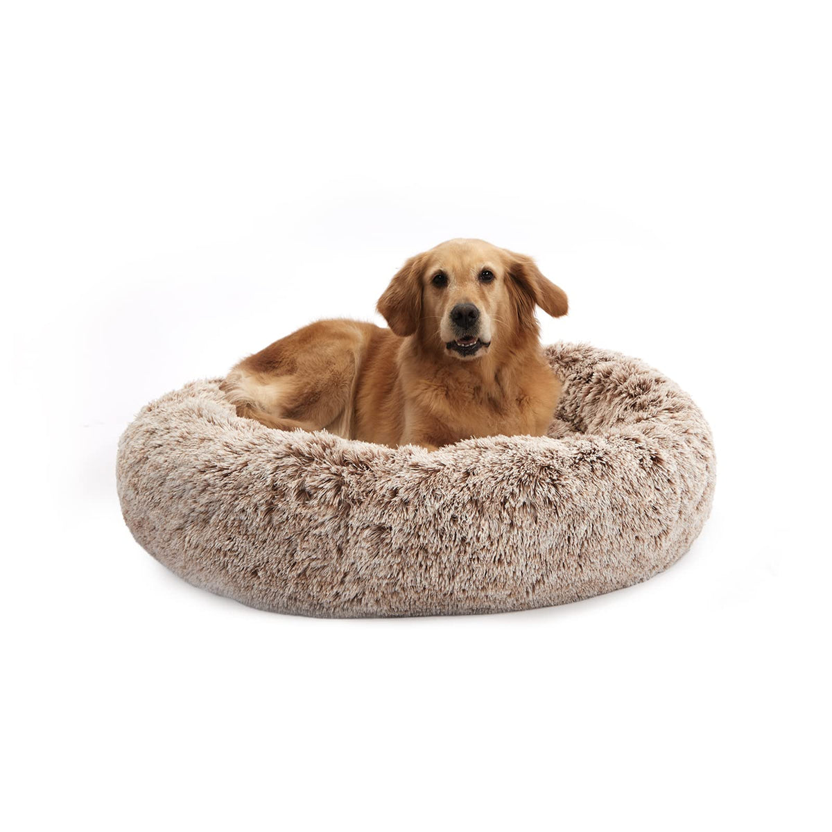 Bedfolks Calming Donut Dog Bed, 36 Inches Round Fluffy for Large Dogs, Anti-Anxiety Plush, Machine Washable (Dark Grey, Large)