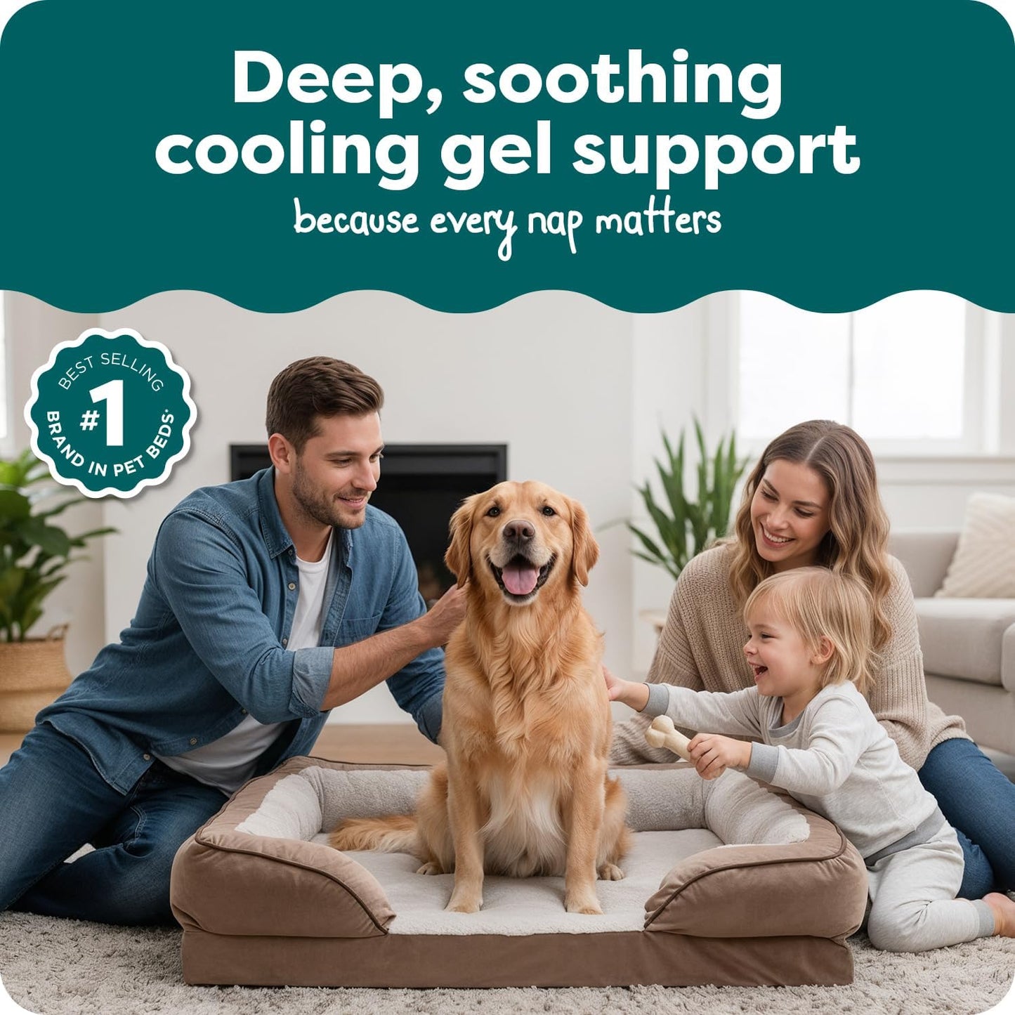 FurHaven Cooling Gel Dog Bed for Large Dogs, Perfect Comfort Sofa Bed, Cool Gel-Top Foam & Solid Orthopedic Foam Base for Joint Support, Removable Washable Cover, Jumbo XL, Plush & Velvet, Brownstone