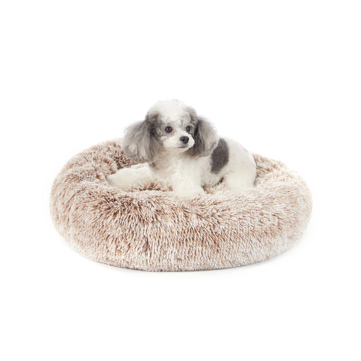 Bedfolks Calming Donut Dog Bed, 36 Inches Round Fluffy for Large Dogs, Anti-Anxiety Plush, Machine Washable (Dark Grey, Large)