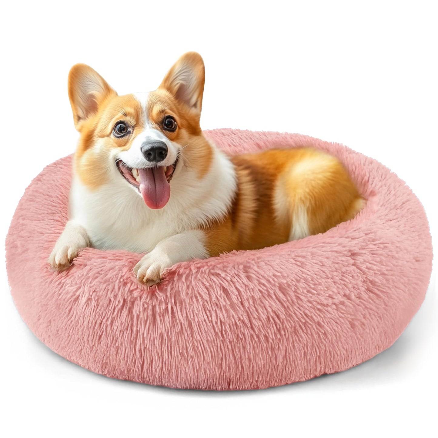 Hoewina Dog & Cat Bed for Indoor Cats, 20in Calming Donut Bed for Puppy and Kitten, Washable Round Fluffy Pet Bed for Small Medium Dogs and Cats (Light Grey)