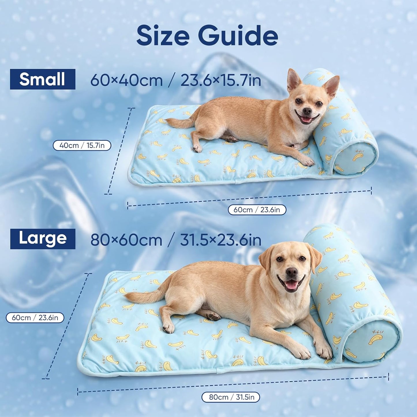 Dog Ice Silk Cooling Mat for Small Medium Dogs & Cats, Blue S | Non-Slip Breathable Cool Pet Pad, Cool Mat with Pillow, Portable Summer Dog Cooling Bed, Indoor Outdoor Travel Use