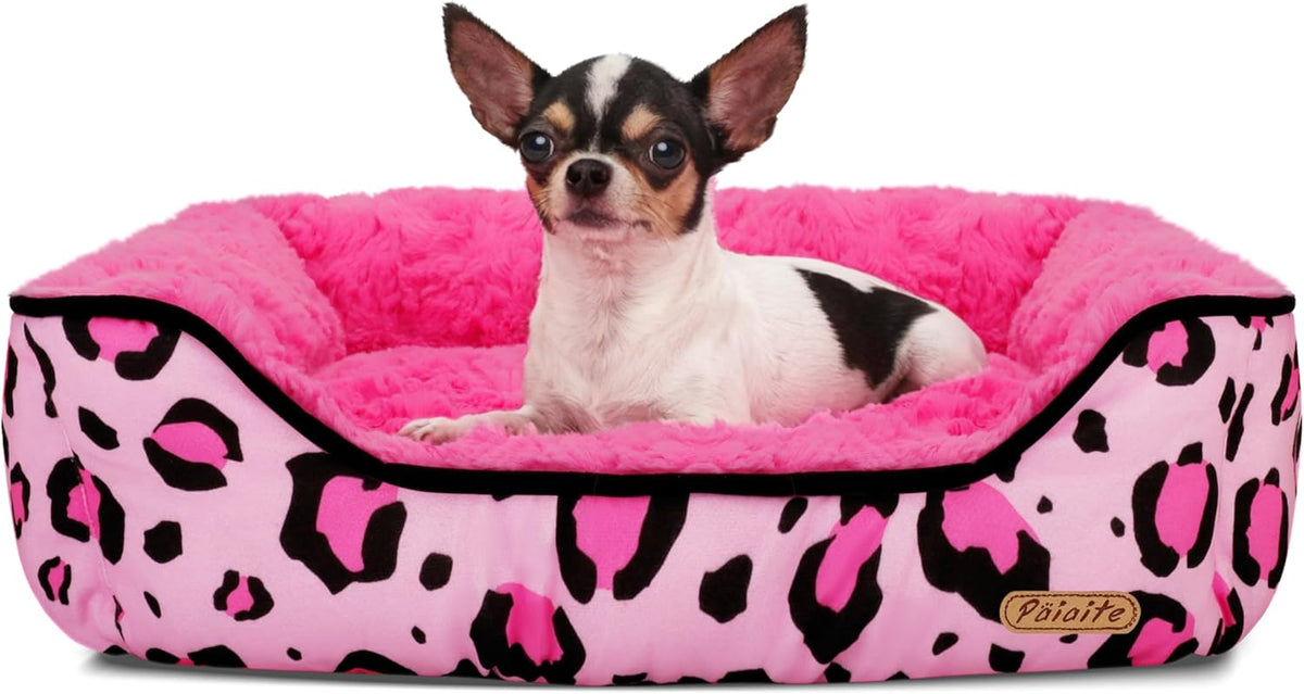Rectangle Washable Dog Bed for Large, Medium & Small Dogs – Soft Calming Puppy Beds, Durable Warm Pet Sofa with Non-Slip Bottom for Indoor Use.Pink S Size (18.9"x18.9"x6.3")