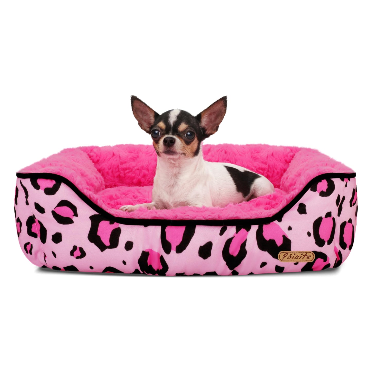 Rectangle Washable Dog Bed for Large, Medium & Small Dogs – Soft Calming Puppy Beds, Durable Warm Pet Sofa with Non-Slip Bottom for Indoor Use.Pink S Size (18.9"x18.9"x6.3")