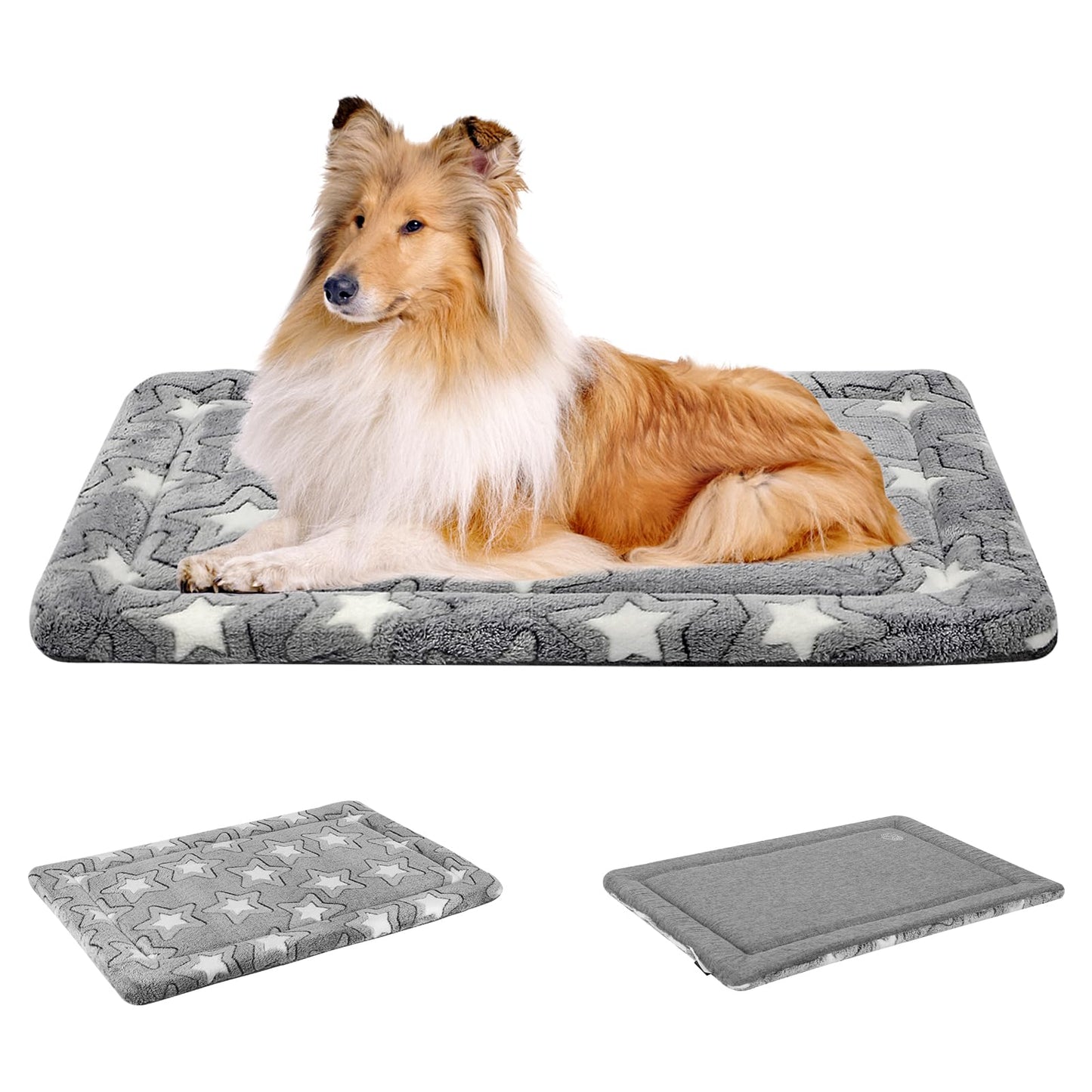EMPSIGN Dog Crate Pad - Reversible Kennel Mat (Cool & Warm), Machine Washable, Cozy Star Pattern Sleeping Pad for Small Medium Large Dogs, All-Season Pet Bed, Suitable for 30"x20" Dog Crate, Grey