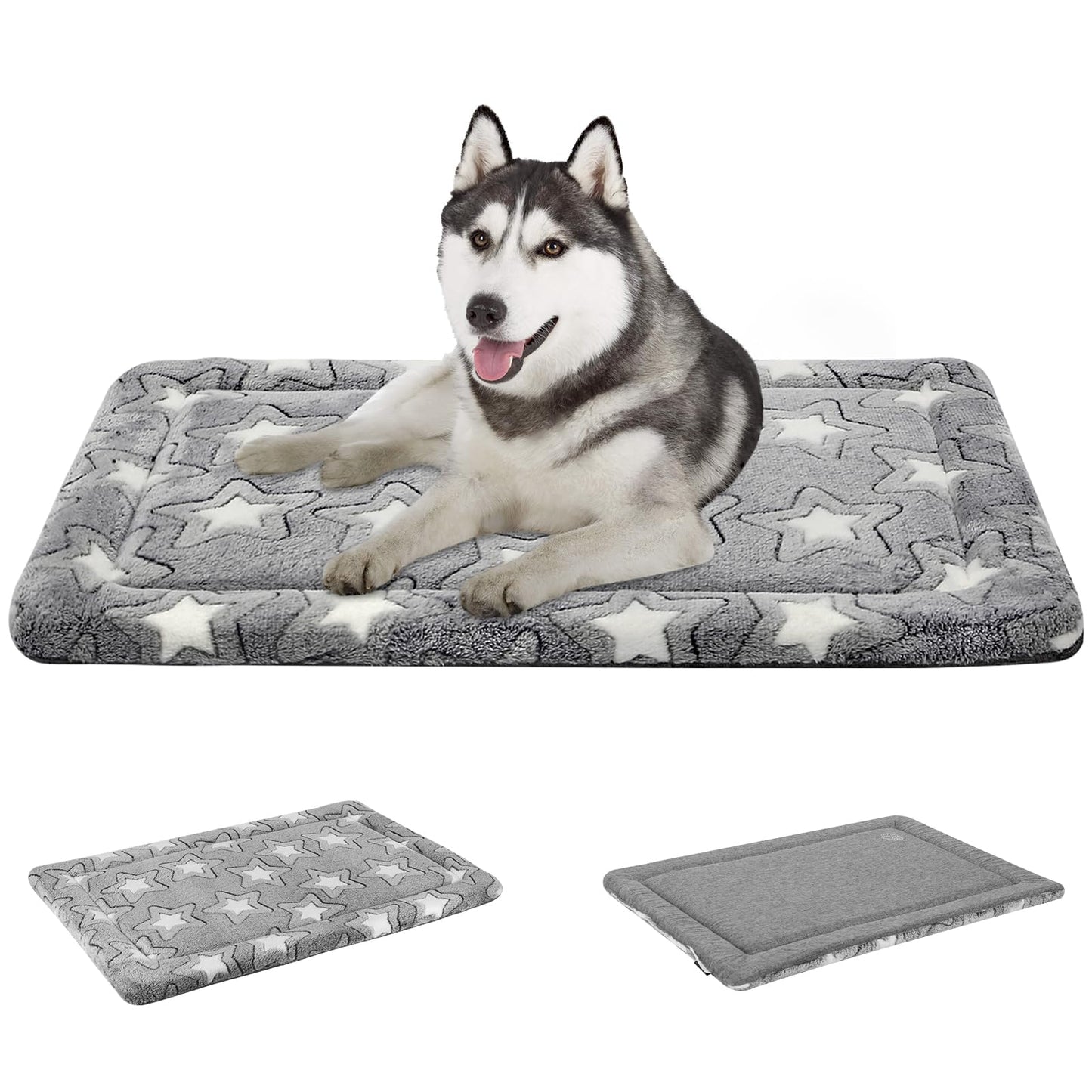 EMPSIGN Dog Crate Pad - Reversible Kennel Mat (Cool & Warm), Machine Washable, Cozy Star Pattern Sleeping Pad for Small Medium Large Dogs, All-Season Pet Bed, Suitable for 30"x20" Dog Crate, Grey