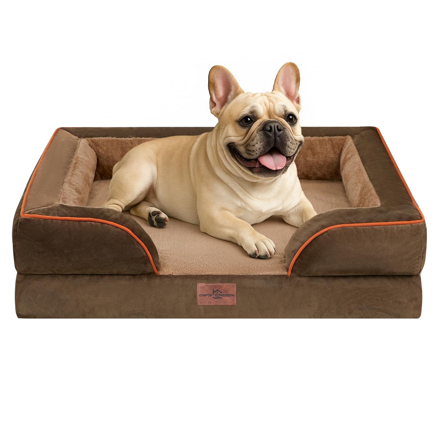Comfort Expression Orthopedic Dog Bed for Extra Large Dogs with Bolster | Waterproof Dog Couch Bed with Washable Cover & Non-Slip Bottom, Supportive Egg Crate Foam XL Pet Bed, 42x30 Inch