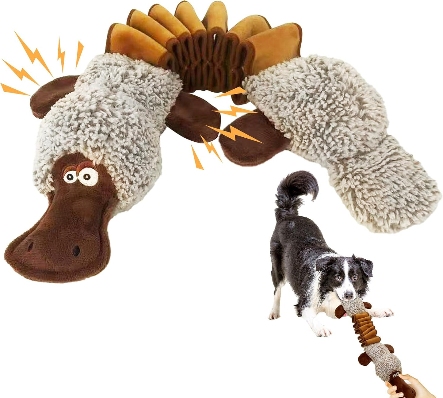 Squeaky Dog Toys, Stuffed Large Dog Toys to Keep Them Busy, Interactive Plush Chew Toys with Crinkle Paper, Tough Pet Animal Toys for Small Medium Large Dogs - Platypus