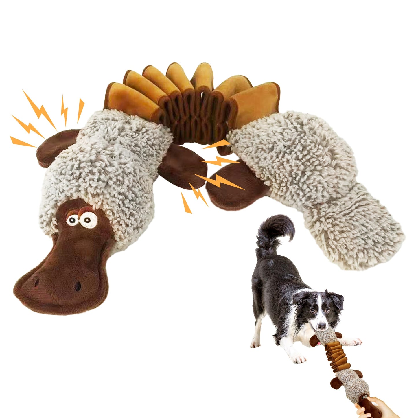 Squeaky Dog Toys, Stuffed Large Dog Toys to Keep Them Busy, Interactive Plush Chew Toys with Crinkle Paper, Tough Pet Animal Toys for Small Medium Large Dogs - Platypus