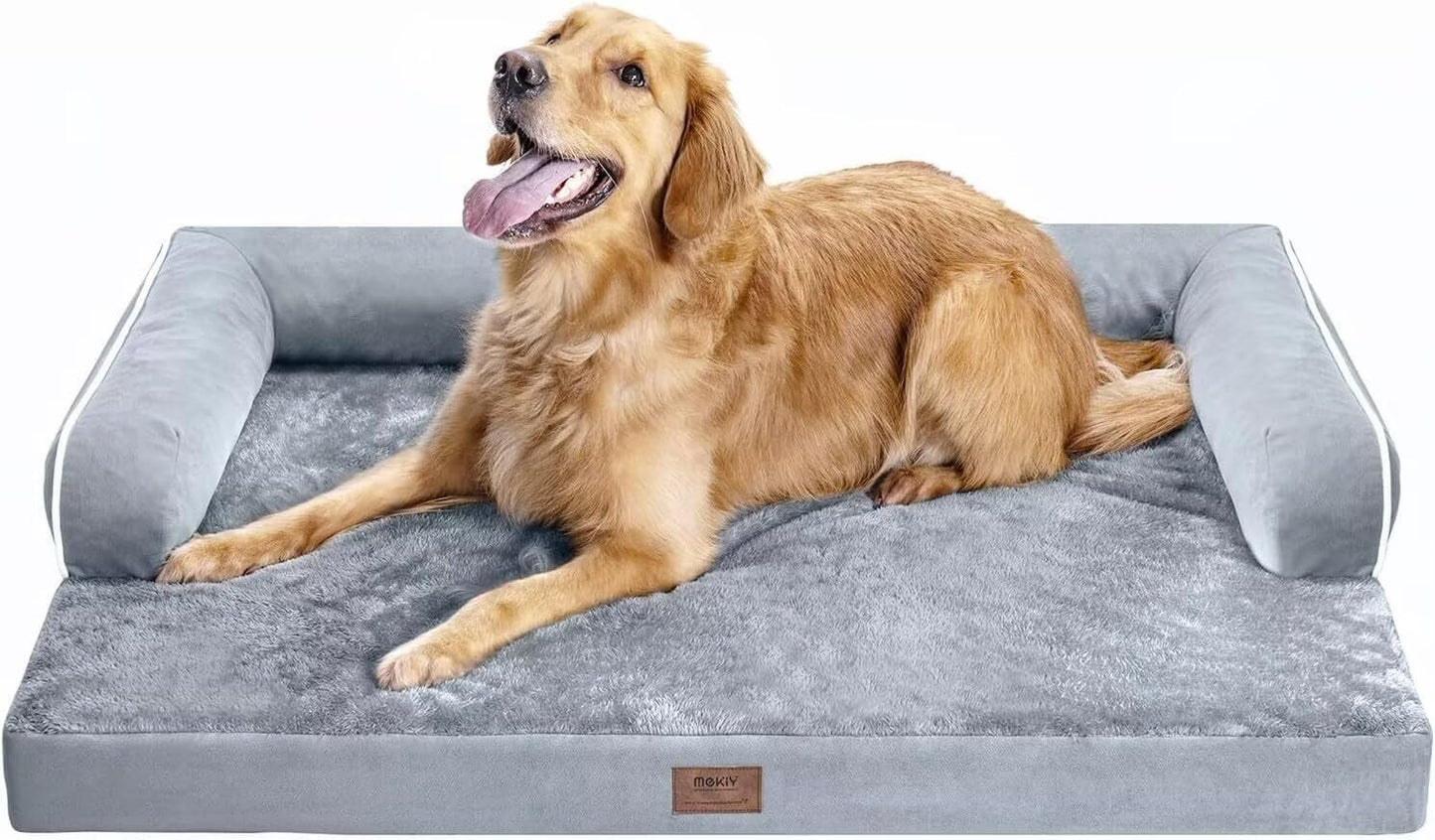 MEKIY Orthopedic Washable Dog Bed with Bolster for Medium to Large Dogs | Pillow Support for Neck Relief, Egg Crate Foam, Waterproof Liner, Anti-Slip Bottom, Removable Bolster Cover, 36 x 27 Inch