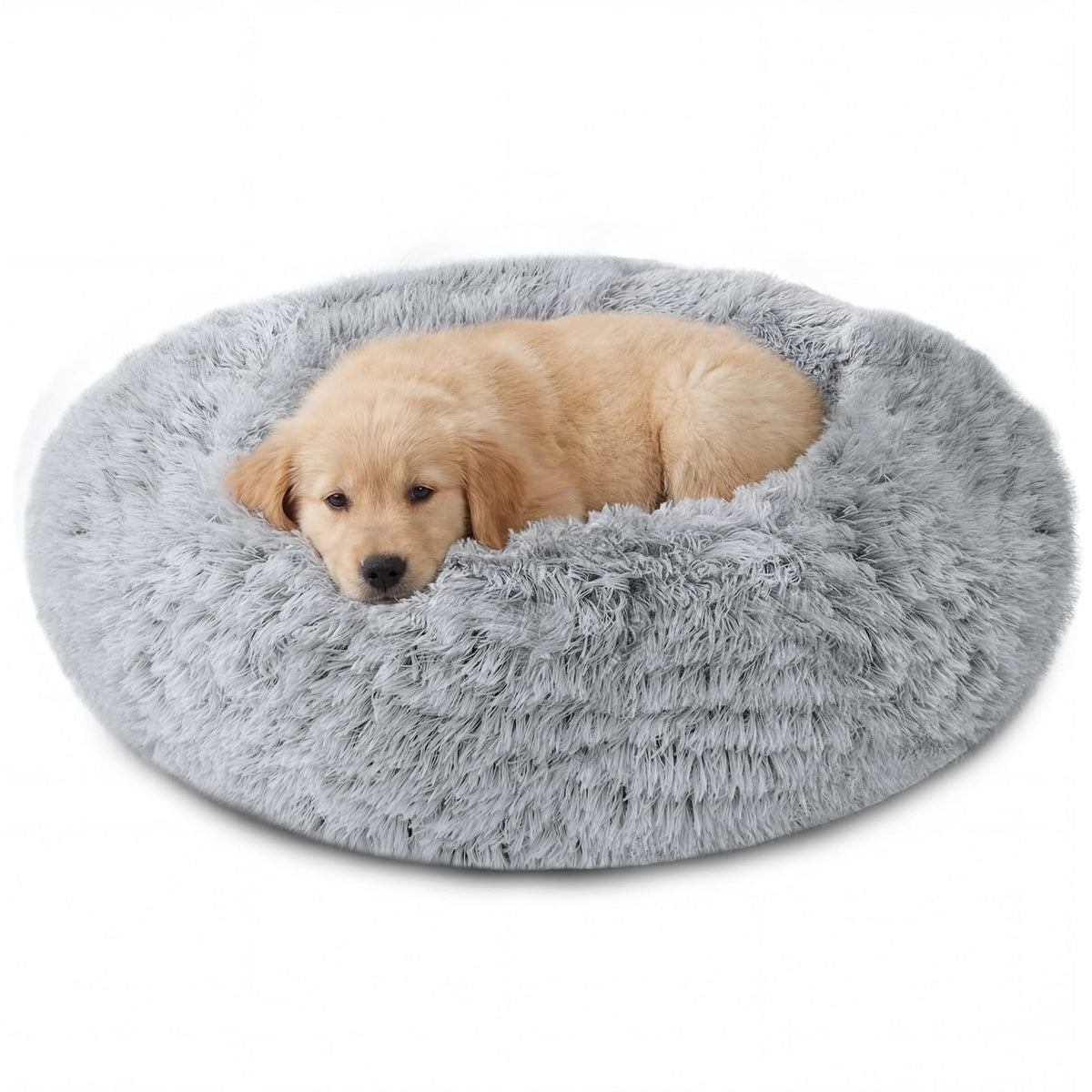 JOLLYVOGUE Small Dog Bed, Calming Dog Beds for Small Dogs & Indoor Cats - 20 Inches Donut Washable Cat Bed for Kittens & Puppies, Round Fluffy Plush Faux Fur Pet Beds(Smoke Grey)