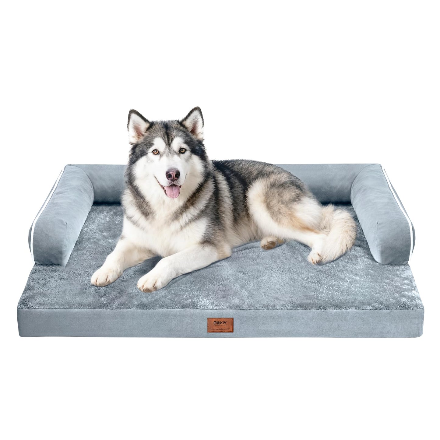 MEKIY Orthopedic Washable Dog Bed with Bolster for Medium to Large Dogs | Pillow Support for Neck Relief, Egg Crate Foam, Waterproof Liner, Anti-Slip Bottom, Removable Bolster Cover, 36 x 27 Inch