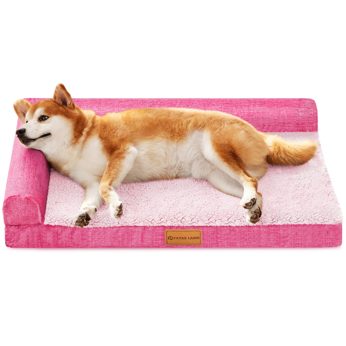Patas Lague Orthopedic Dog Bed Large Sized Dog 36''X24'', Waterproof L Bolster Medium Pet Sofa Beds with Removable Washable Cover, Soft Pet Couch Crate Mat with Nonskid Bottom, Black