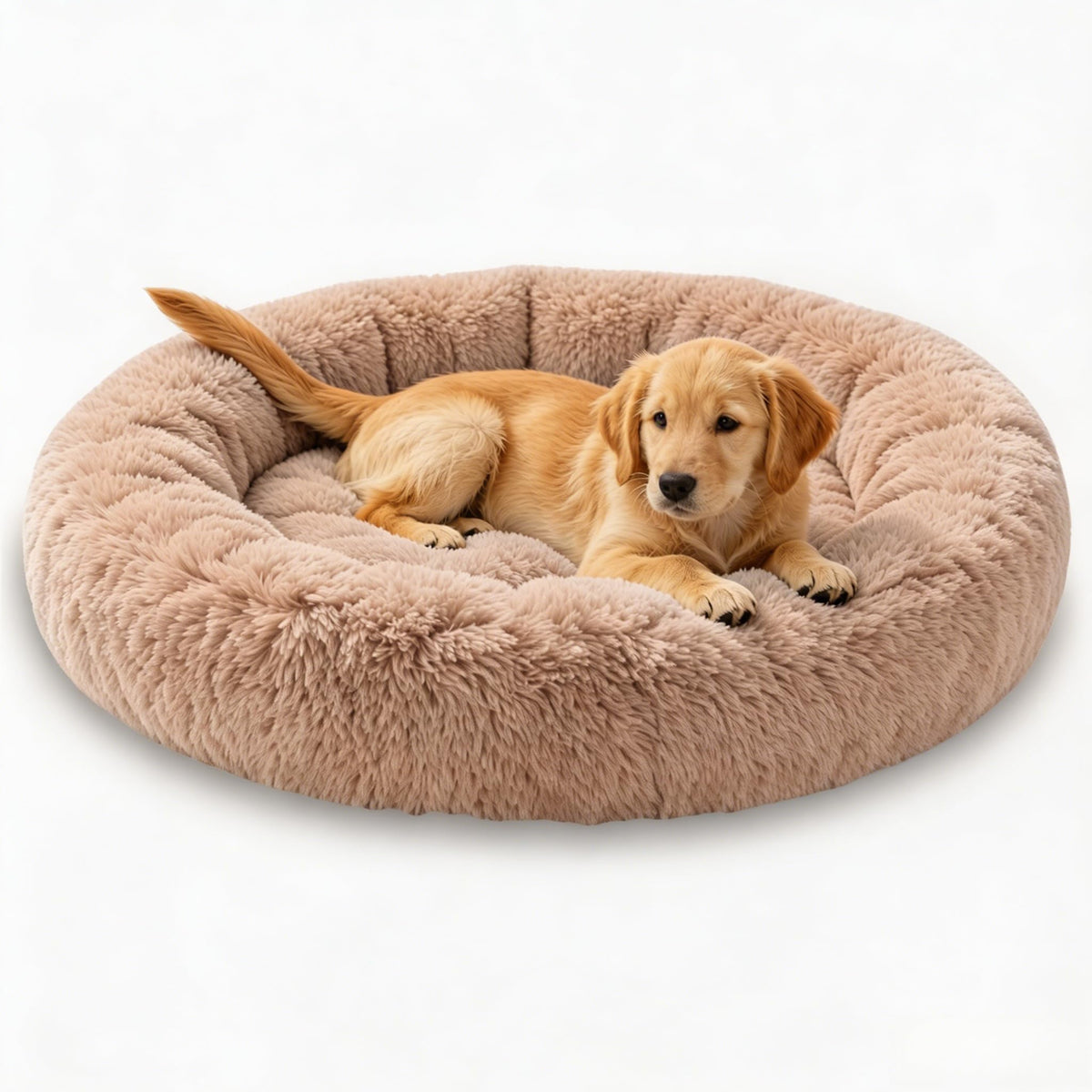Calming Donut Dog and Cat Bed for Indoor Cats, Anti-Anxiety Round Fluffy Soft Washable Small Pet Bed for Puppy and Kitten, Warming Comfortable Luxury Anti-Slip Waterproof Mute Base 20in Gray