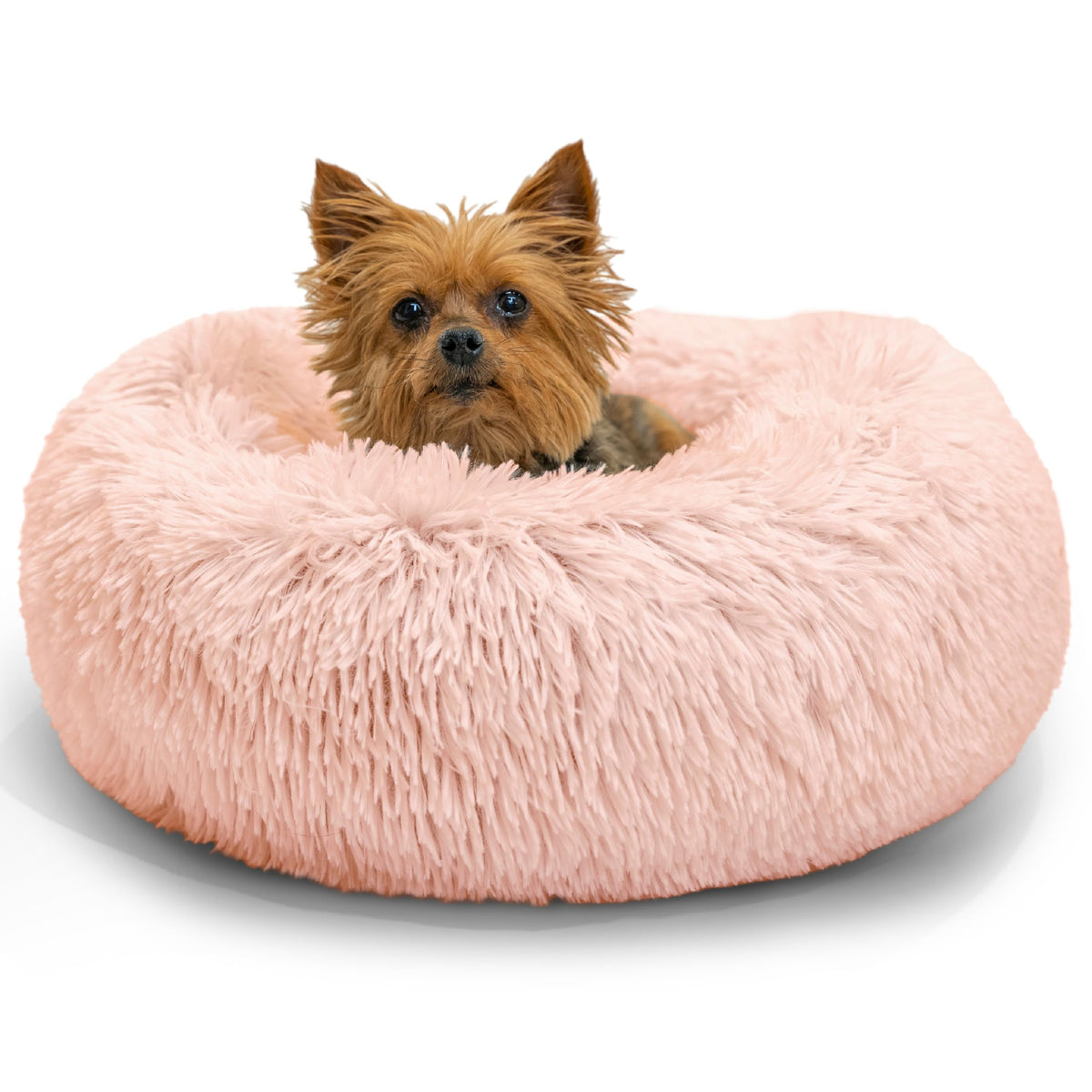 Best Friends by Sheri The Original Calming Donut Dog Bed for Small Dogs up to 25 lbs, Shag Faux Fur, Frost Gray, 23" x 23"
