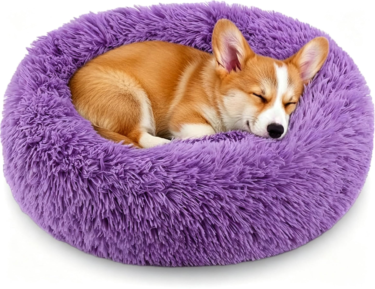 Calming Donut Dog and Cat Bed for Indoor Cats, Anti-Anxiety Round Fluffy Soft Washable Small Pet Bed for Puppy and Kitten, Warming Comfortable Luxury Anti-Slip Waterproof Mute Base 20in Gray