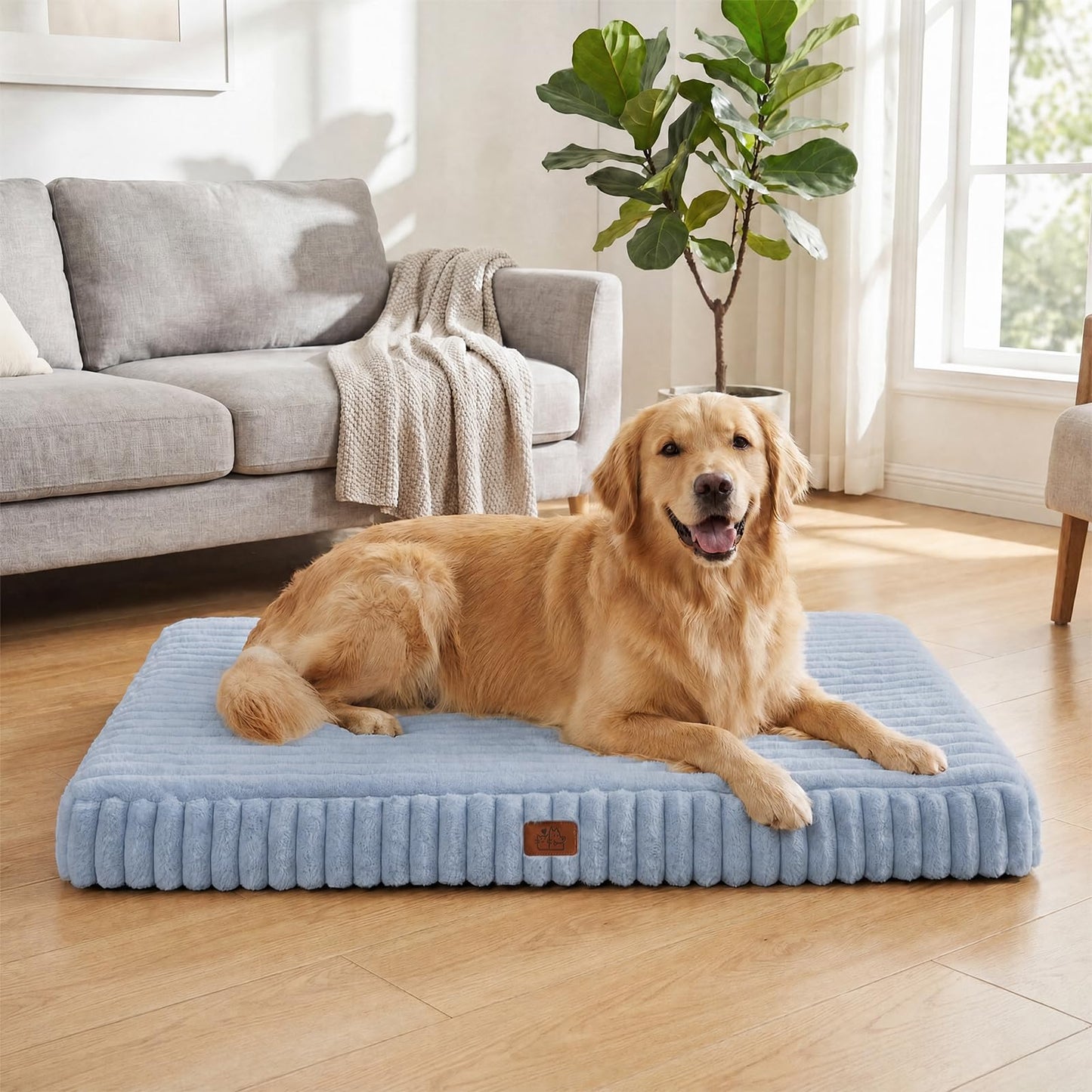 Orthopedic Dog Bed for Large Dog, Waterproof Pet Bed,Non-Slip Bottom and Egg-Crate Foam with Removable Washable Cover Crate Bed,Cream,36"x27"x3"