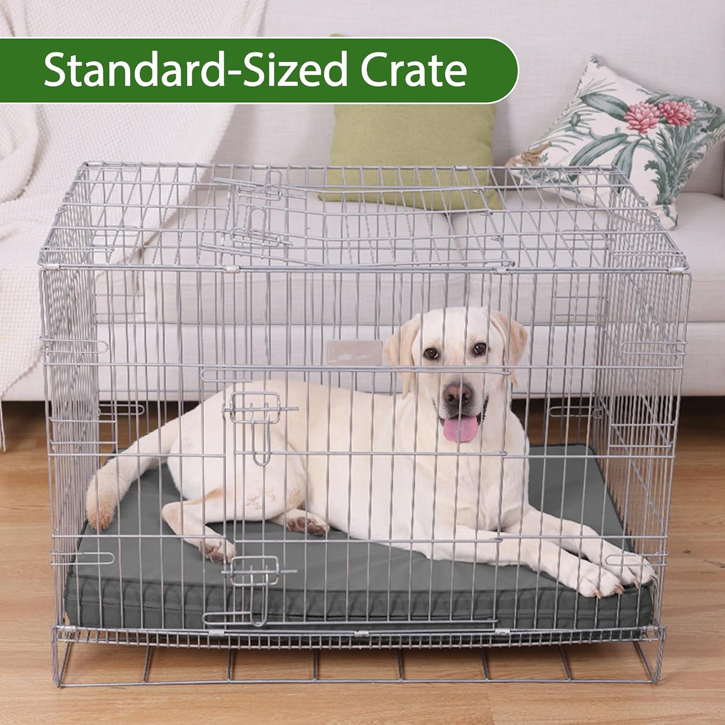 Vonabem Outdoor Waterproof Dog Bed Washable, Extra Large Crate Pad 42 inch, Wipeable Leather XL Pet beds with Removable Cover, Foam Orthopedic Anti-Slip Kennel Pads Reversible, 41"x27" Grey