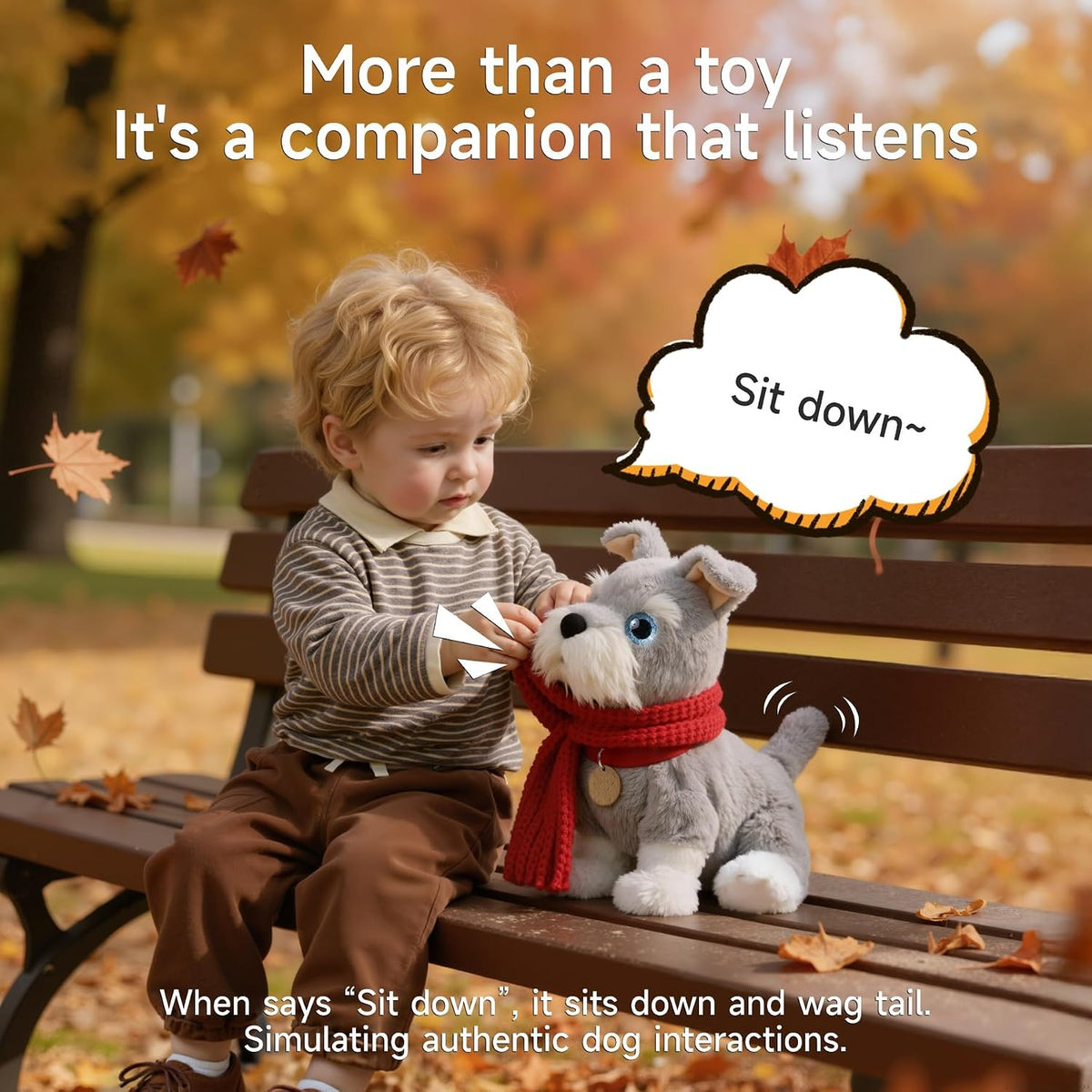 TUMAMA Electronic Interactive Plush Dog Toy, Voice-Activated Control Stuffed Animal Pet Toys, Walking, Singing, Barking, Tail Wagging, Realistic Robot Puppy Toy for Boys and Girls