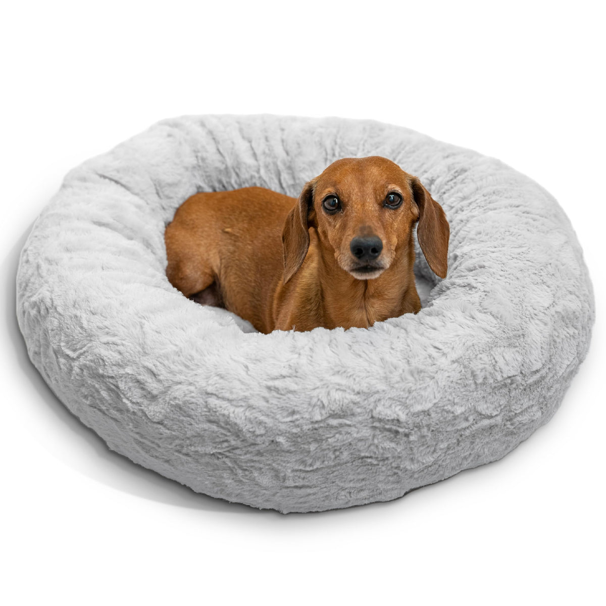 Best Friends by Sheri The Original Calming Donut Dog Bed for Small Dogs up to 25 lbs, Shag Faux Fur, Frost Gray, 23" x 23"