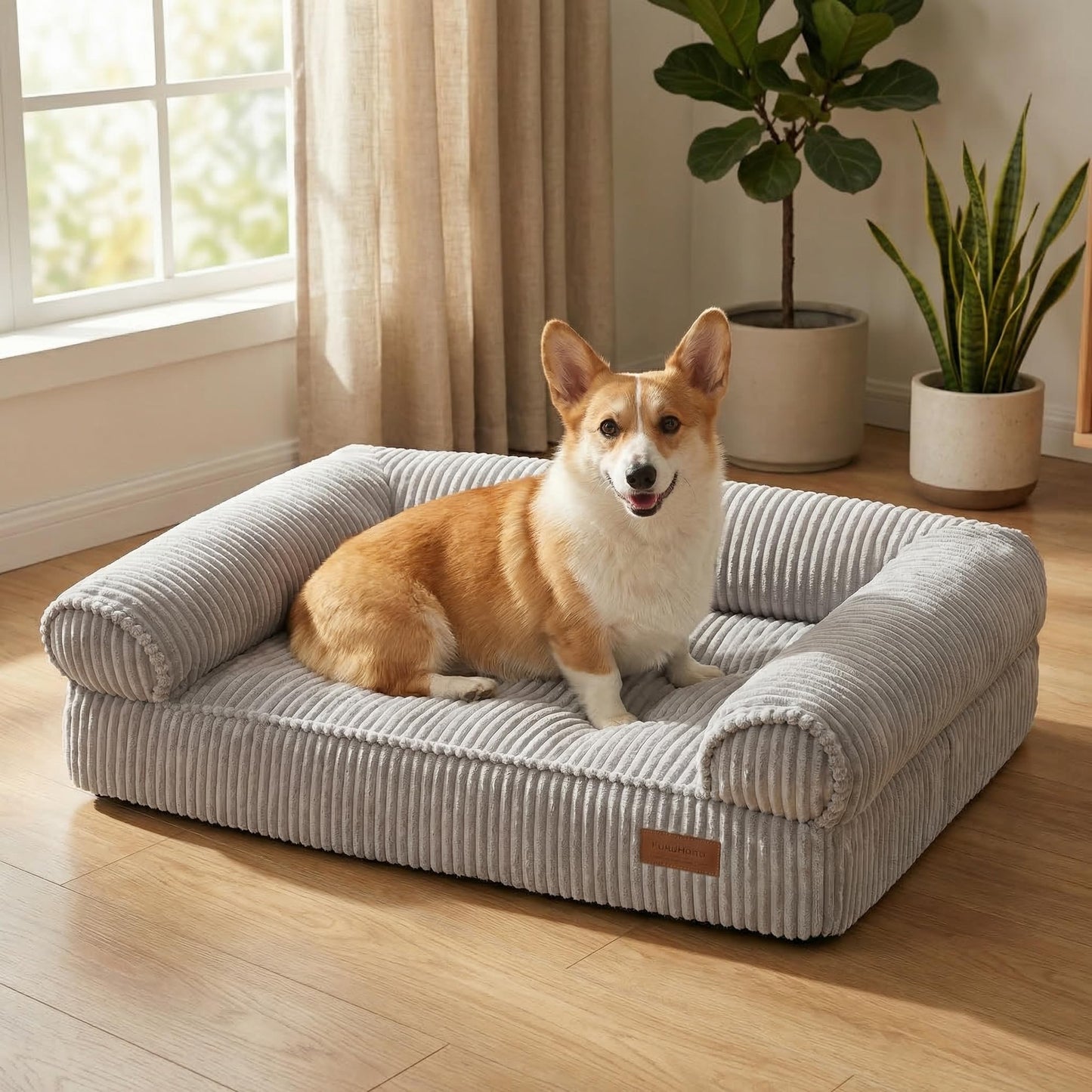 FUKUMARU Dog Couch Bed, Corduroy Cozy Cat Bed for Indoor Cats with Washable Cover, 28in Waterproof Orthopedic Dog Beds Sofa for Small Dogs and Large Cats, Cute Warm Cotton Pet Sofa, Green