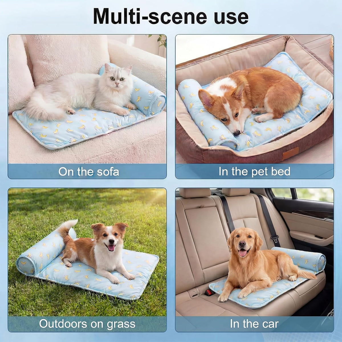Dog Ice Silk Cooling Mat for Small Medium Dogs & Cats, Blue S | Non-Slip Breathable Cool Pet Pad, Cool Mat with Pillow, Portable Summer Dog Cooling Bed, Indoor Outdoor Travel Use