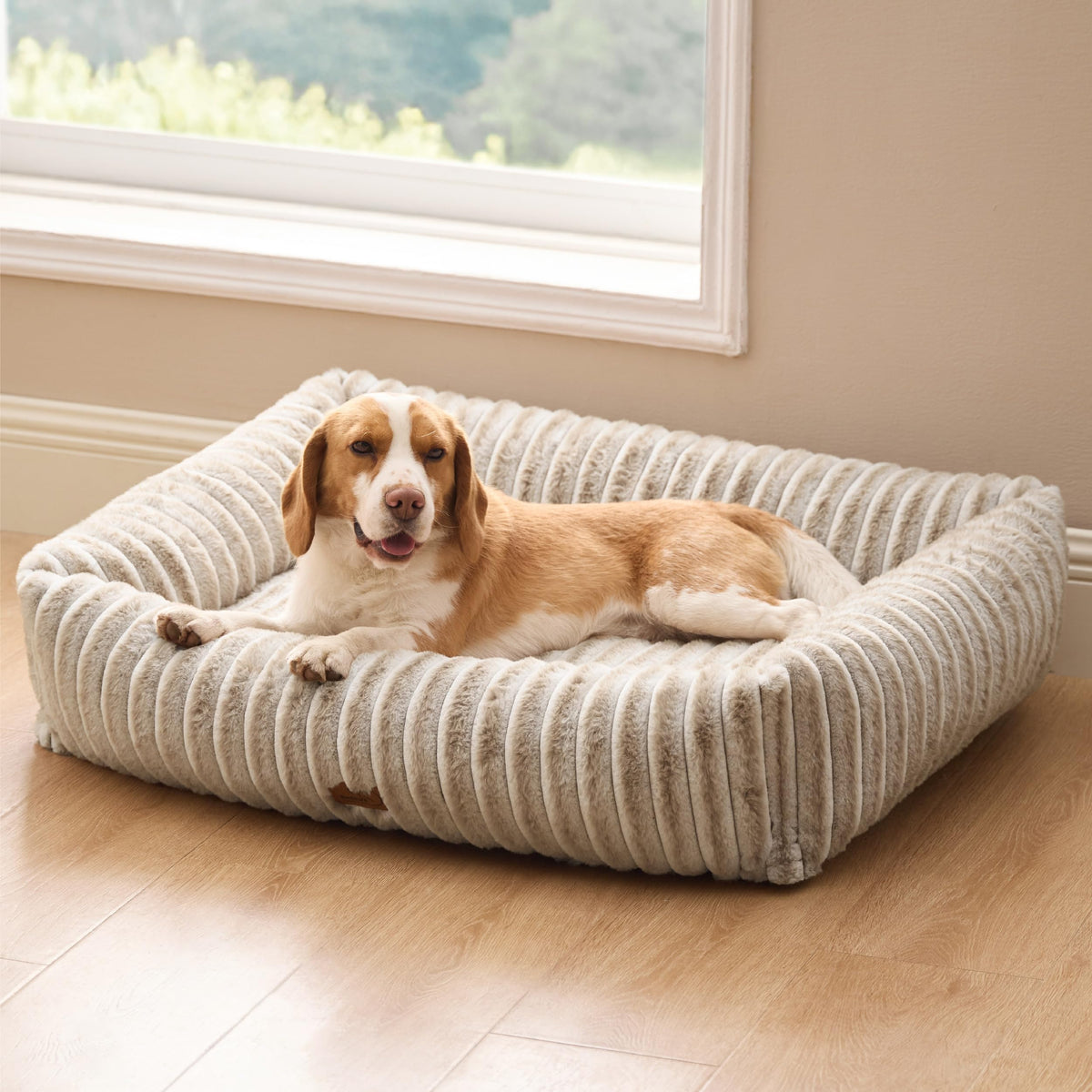 Bedsure ComfyFleece™ Cute Dog Bed for Small Medium Dogs - Washable Furry Puppy Beds, Rectangle Orthopedic Corduroy Fleece Pet Beds with Removable Zipper Cover, 25x21x7inches, Cream