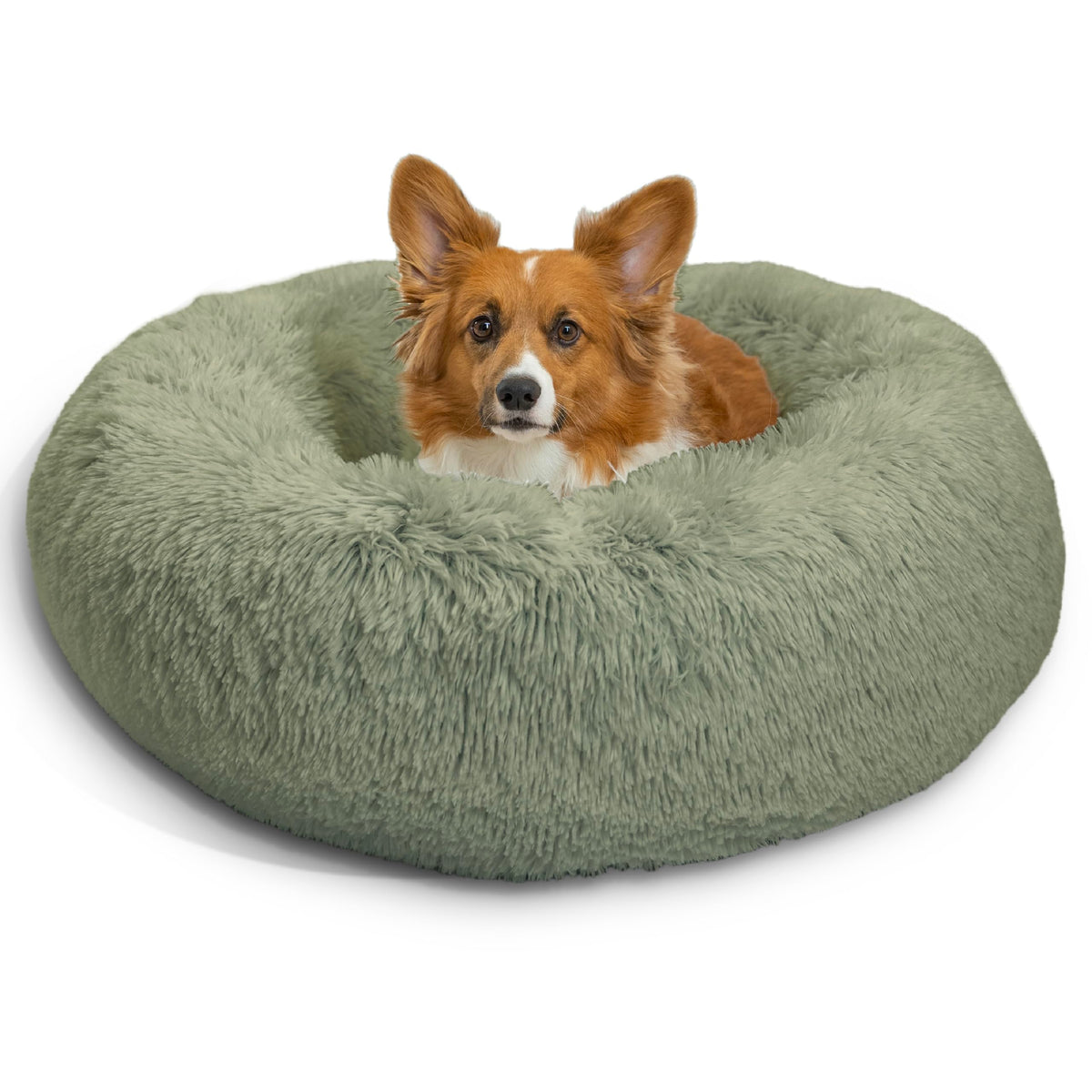 Best Friends by Sheri The Original Calming Donut Dog Bed for Small Dogs up to 25 lbs, Shag Faux Fur, Frost Gray, 23" x 23"