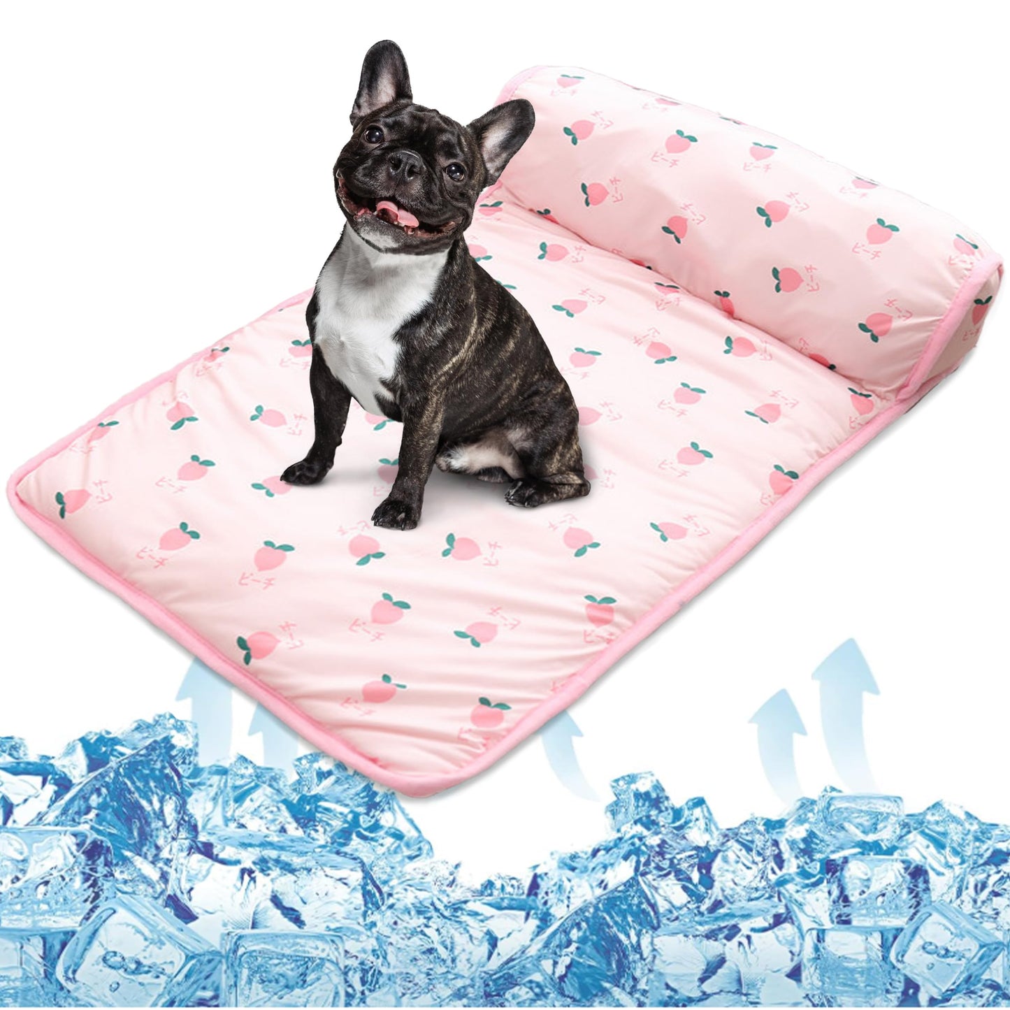 PUMYPOREITY Cooling Dog Bed, Pet Cooling Mat with Pillow, Ice Silk Cooling Dog Blanket, Self Cooling Pad for Cat,Dog, Washable Summer Pet Mat for Kennel, Crates, Sofa, Floor, Pink, S