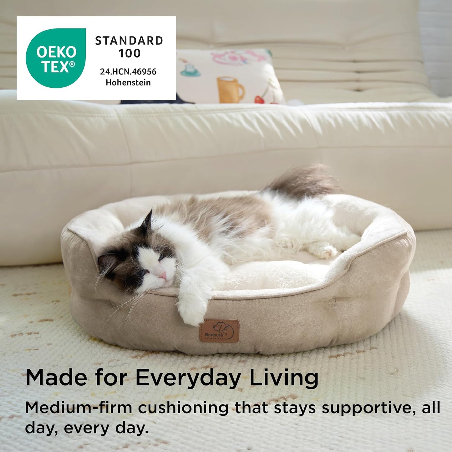 Bedsure Small Dog Bed Washable,Round Cat Beds for Indoor Cats,20in Came | Soft Plush Pet Bed,Dog Beds for Small Dogs for Puppy and Kittens,Anti-Slip Bottom,Easy to Clean