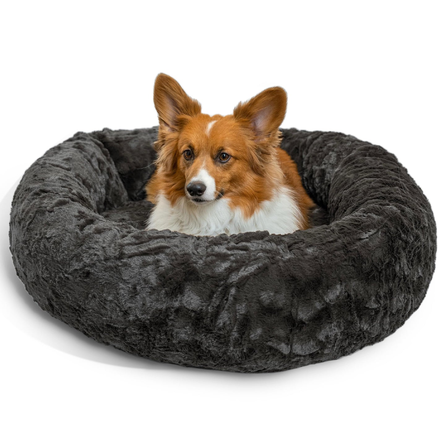 Best Friends by Sheri The Original Calming Donut Dog Bed for Small Dogs up to 25 lbs, Shag Faux Fur, Frost Gray, 23" x 23"