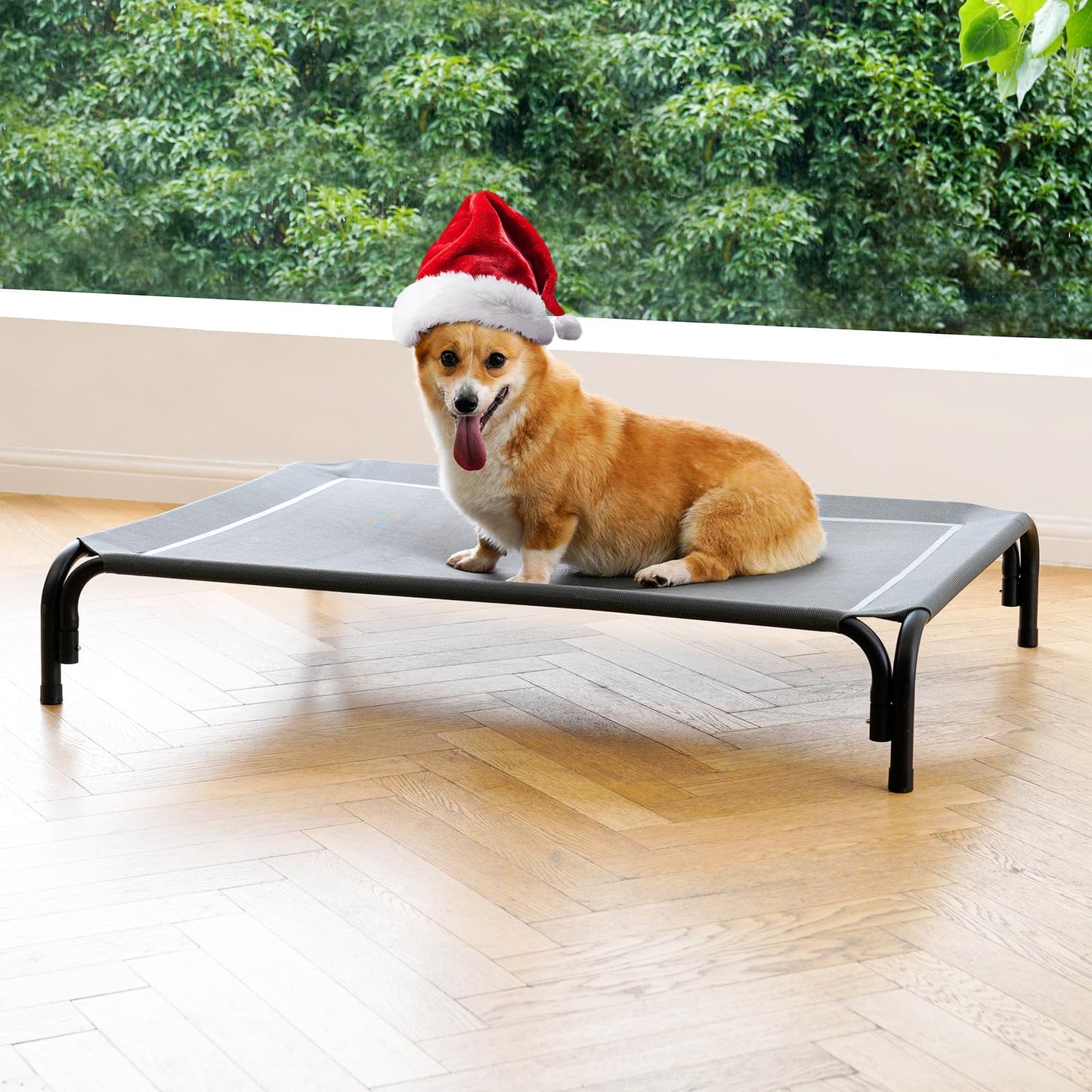 Elevated Dog Bed Raised Outdoor Dog Cot for Large Dogs, Installation Requires No Tools, Frame with Washable Cooling Breathable Mesh Anti-Slip Feet, Indoor Pet Bed, Black, 43.3 Inches