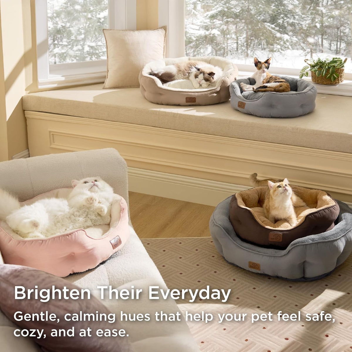 Bedsure Small Dog Bed Washable,Round Cat Beds for Indoor Cats,20in Came | Soft Plush Pet Bed,Dog Beds for Small Dogs for Puppy and Kittens,Anti-Slip Bottom,Easy to Clean