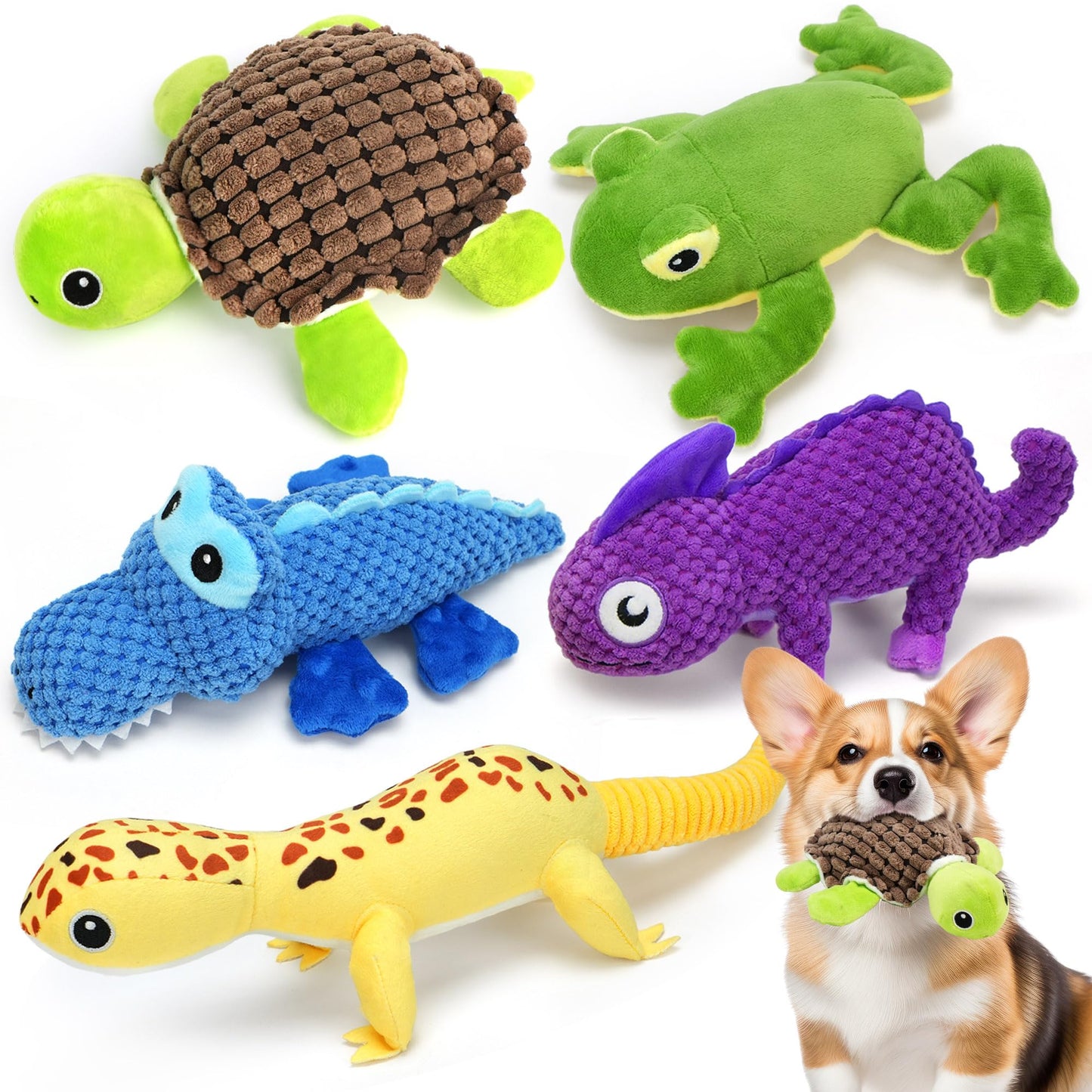 Prime Pets Dog Toys, 5 Pack, Plush Dog Squeaky Toys, Assortment Value Bundle Animal Pet Toy for Small Medium Large Dogs, Stuffed Puppy Chew Toy