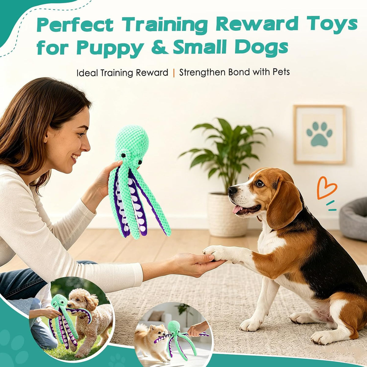 Fuufome Squeaky Plush Dog Toys, Soft Fabric Toys for Puppy, Small and Medium Dogs, Interactive Daily Companionship Training Reward Birthday Gift