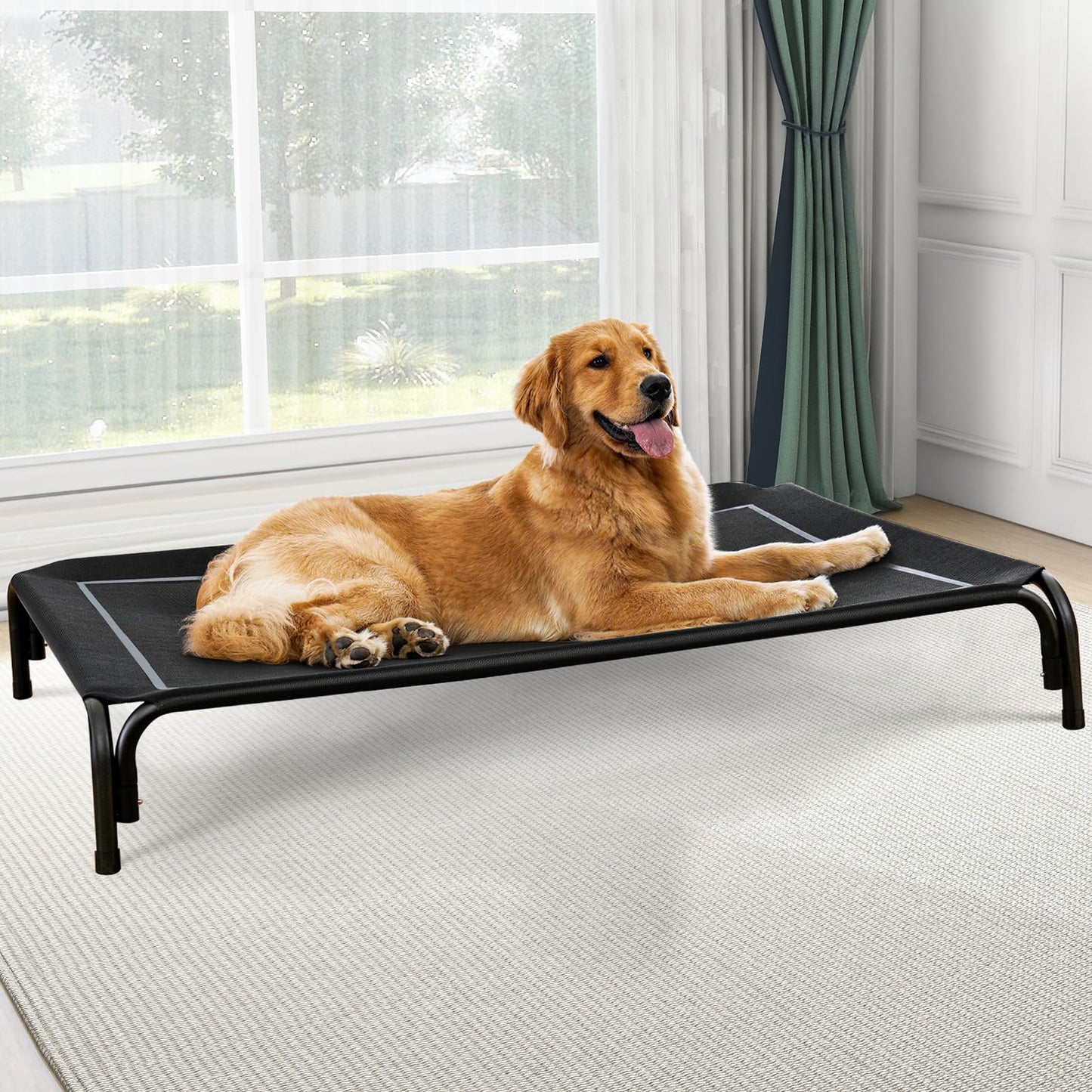 Czpalo Outdoor Elevated Dog Bed for Large Sized Dogs, No-Tool Assembly. | Raised design promotes airflow. Tool-free assembly, easy-to-clean mesh, portable, with anti-skid feet. Indoor/outdoor use.