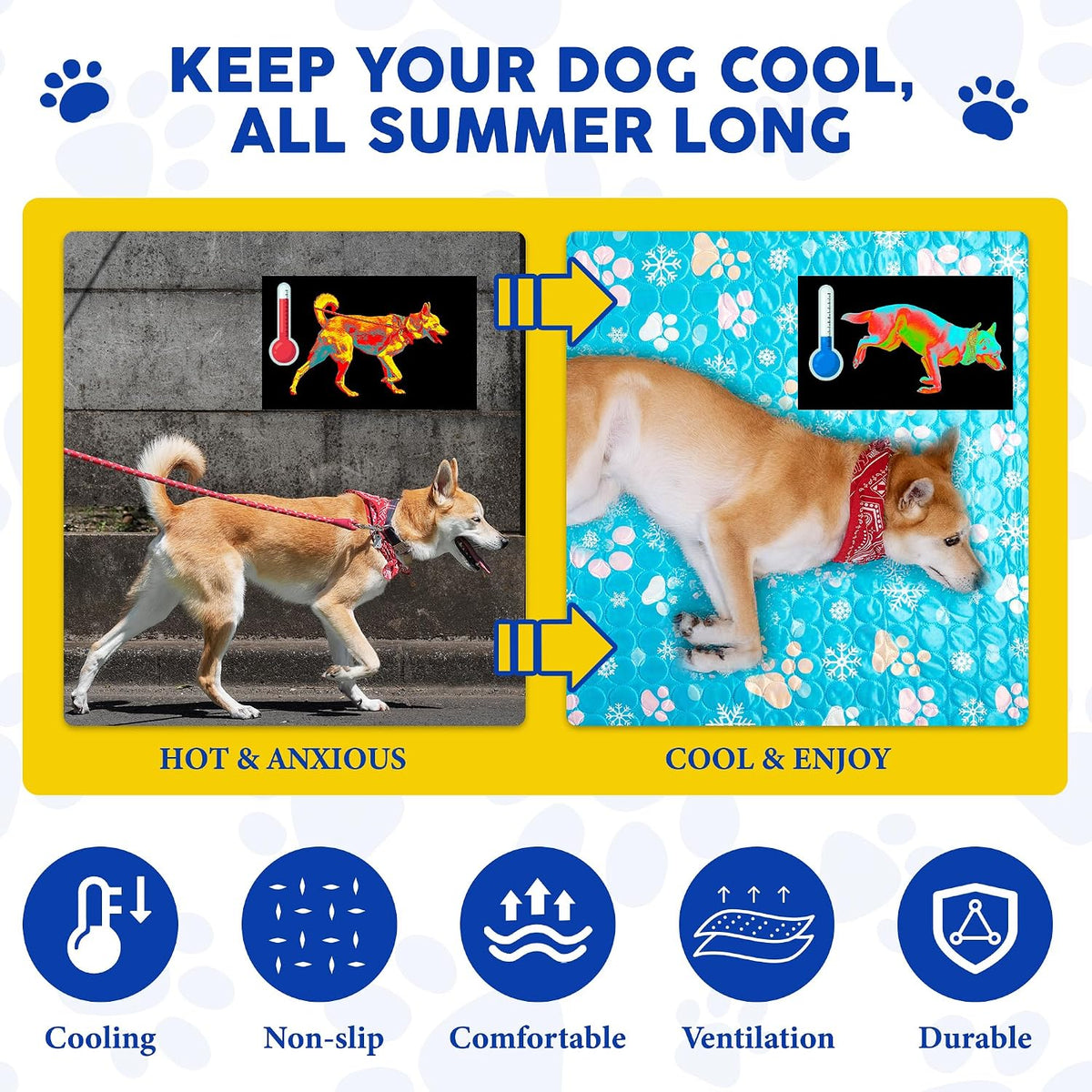 Starry Dogs Premium Waterproof Dog Cooling Blanket, 5-Layer Materials Dog Cooling Mat, Washable Pet Cooling Mat for Summer, Silver Grey Mats Medium Dogs