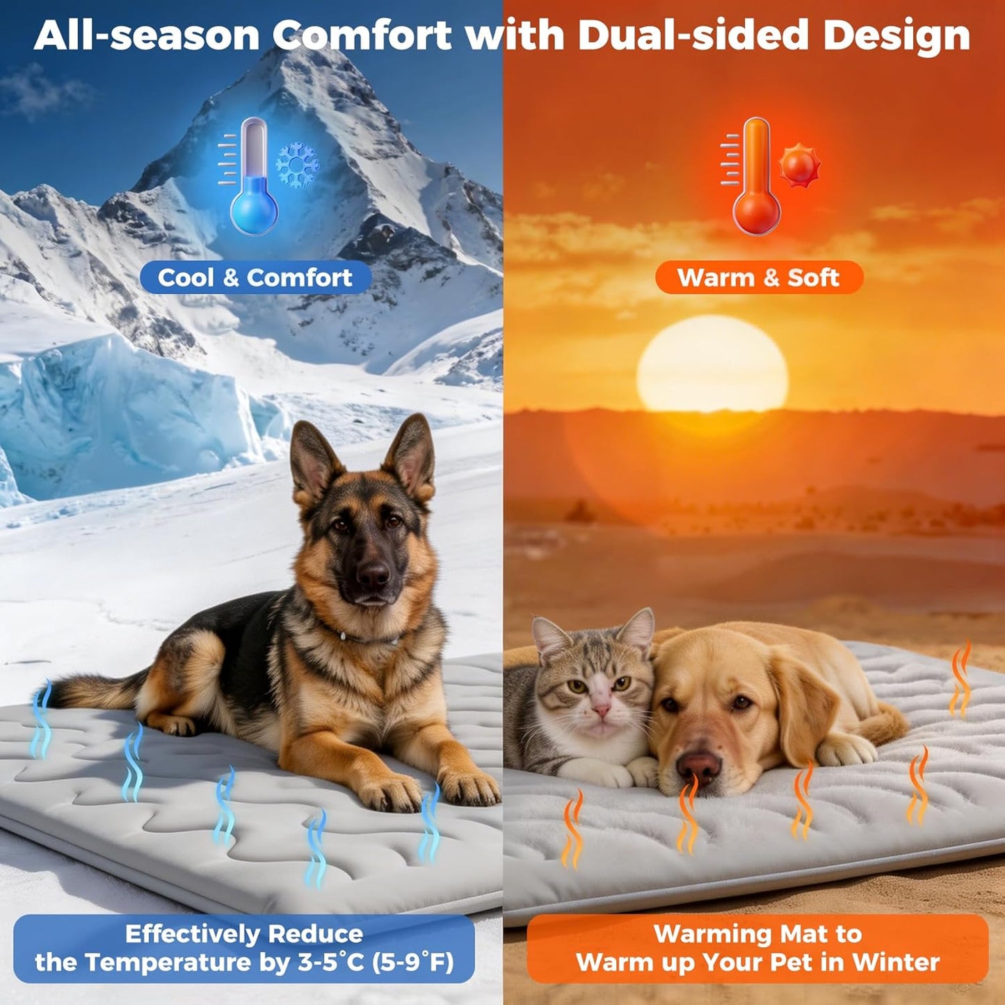 2026 Q-MAX＞0.5 Double-Sided Arc-Chill Dog Cooling Mat 36"×23" | Upgraded Ice Cool Fiber, Washable Thicken Waterproof, Self-Cooling Crate Pad for Dog&Cat, All-Season Use
