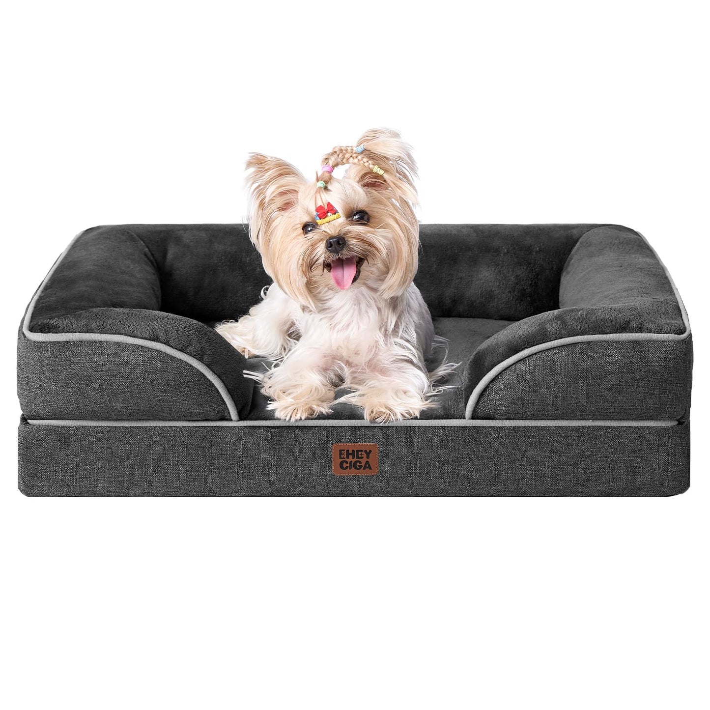 EHEYCIGA Orthopedic Dog Beds Large Sized Dog, Waterproof Memory Foam Pet Bed with Sides, Non-Slip Bottom Large Pet Bed with Washable Removable Cover, Grey