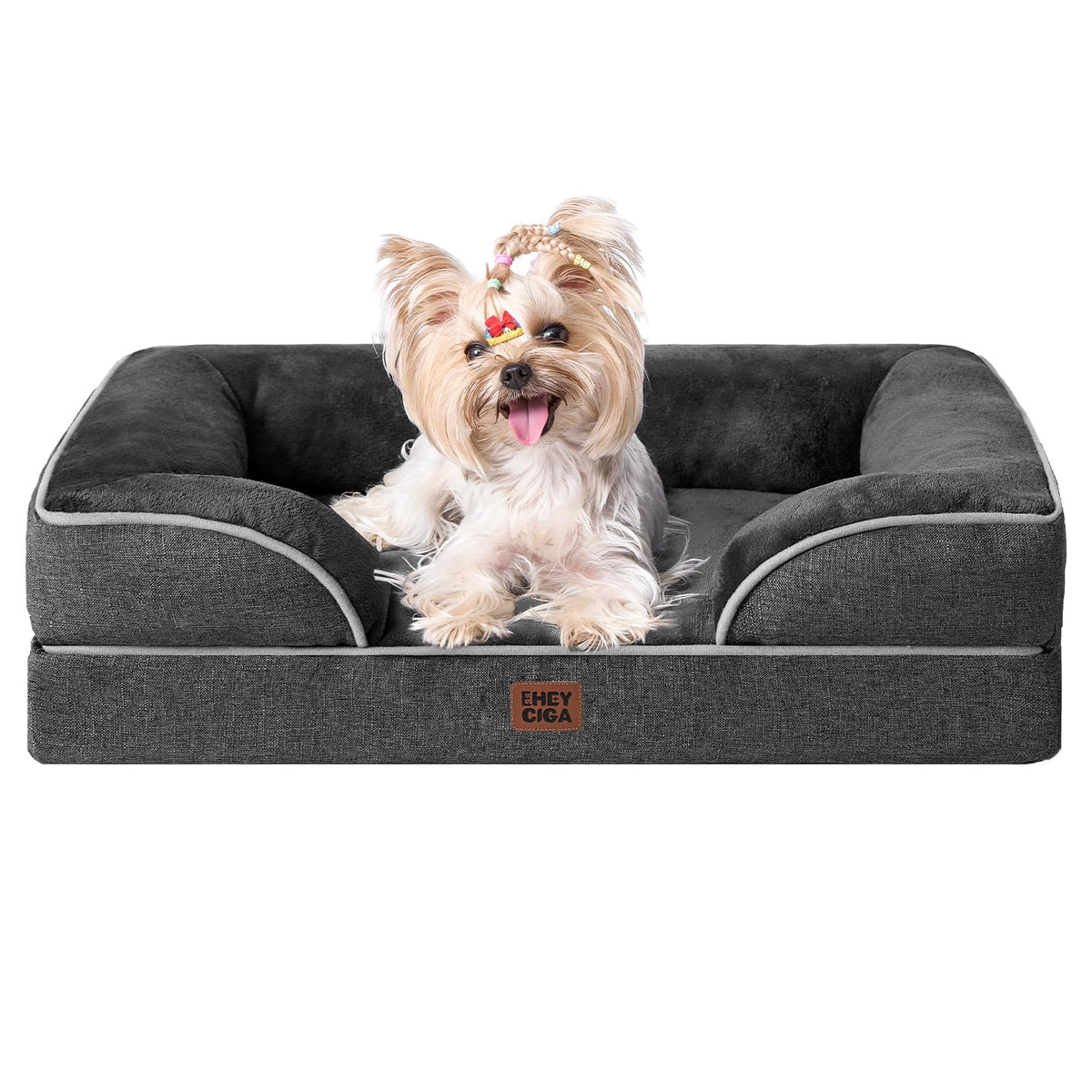 EHEYCIGA Orthopedic Dog Beds for Extra Large Dogs 44x32Inch, Waterproof Memory Foam XL Pet Bed with Sides, Non-Slip and Egg-Crate Foam Big Dog Couch Bed with Washable Removable Cover, Grey
