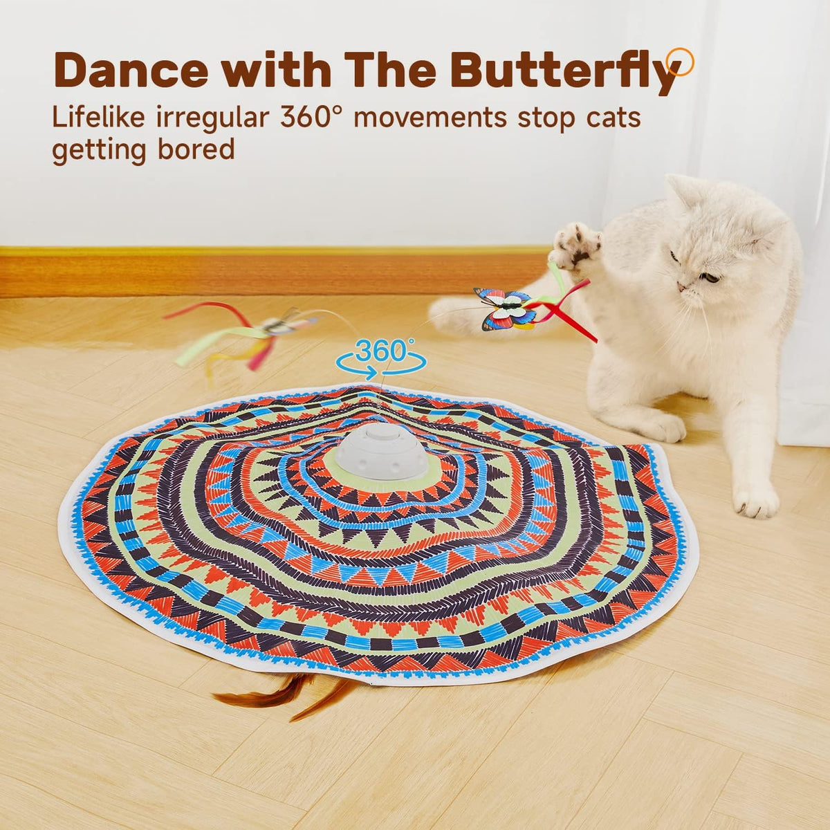 Potaroma Cat Toys Chargeable, 3in1 Hide and Seek, Automatic Interactive Fun, Fluttering Butterfly, Moving Feather, Kitten Wand, Indoor Kitty Exercise Kicker 22.8 Inch Cover for All Breeds