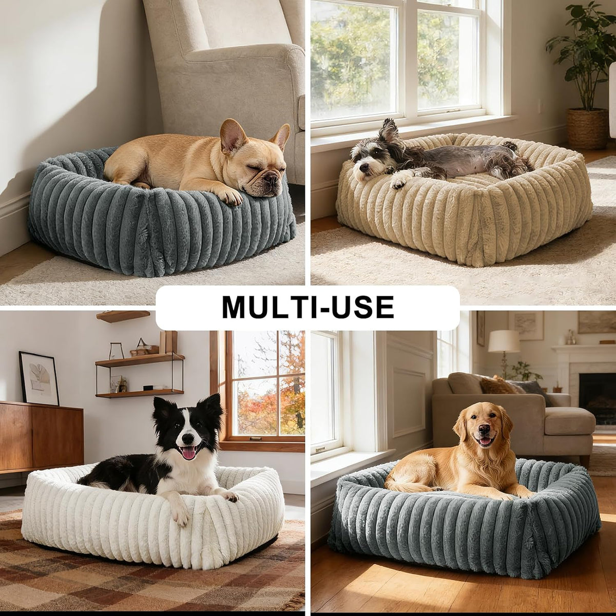 FURTIME Dog Bed for Small Dogs, Washable Orthopedic Dog Bed with Removable Cover, Rectangle Soft Calming Sleeping Puppy Bed Durable Pet Cuddler with Anti-Slip Bottom, Cream, S (20"x19"x6")