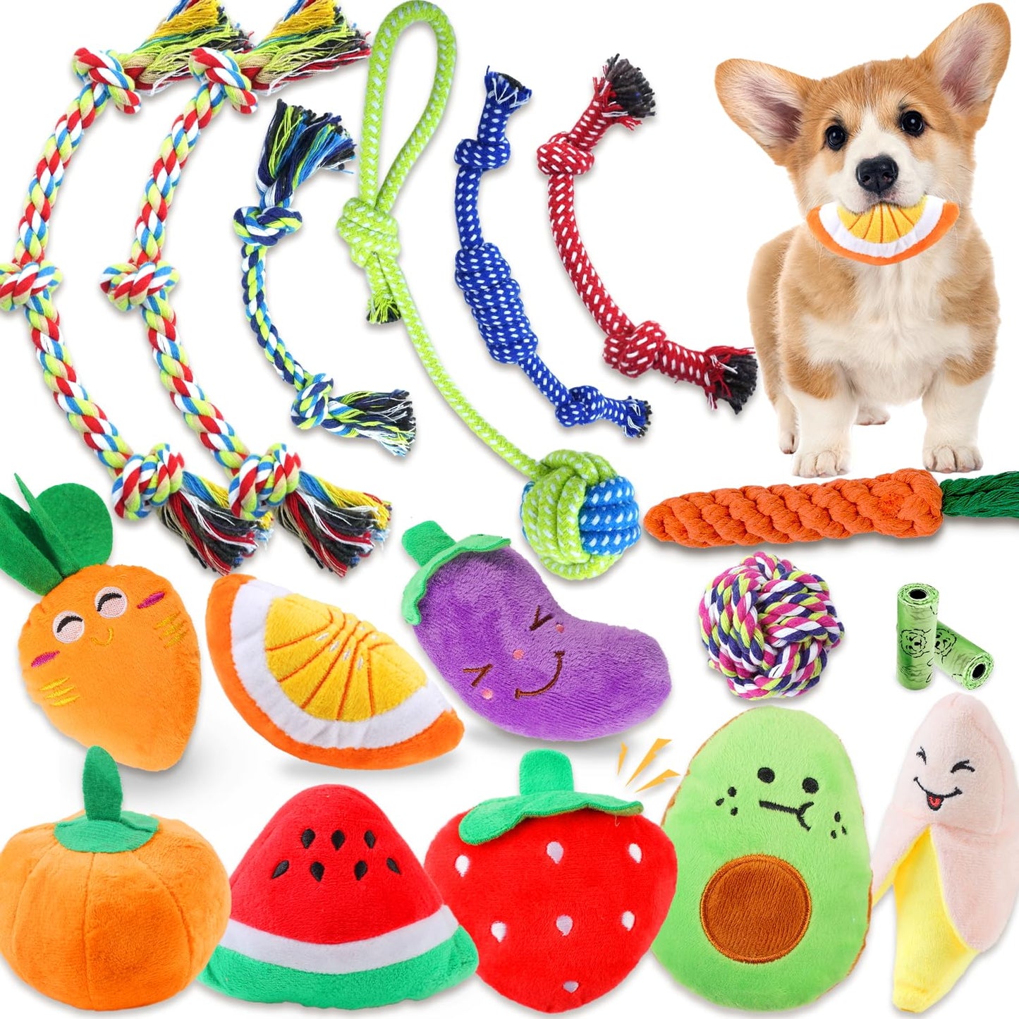 MRSOHRET 5 Pack Dog Toys Squeaky, Tough Stuffed Plush Puppy Chew Toys for Teething, Durable Plush Dog Toy for Large Medium Small Breed to Keep Them Busy
