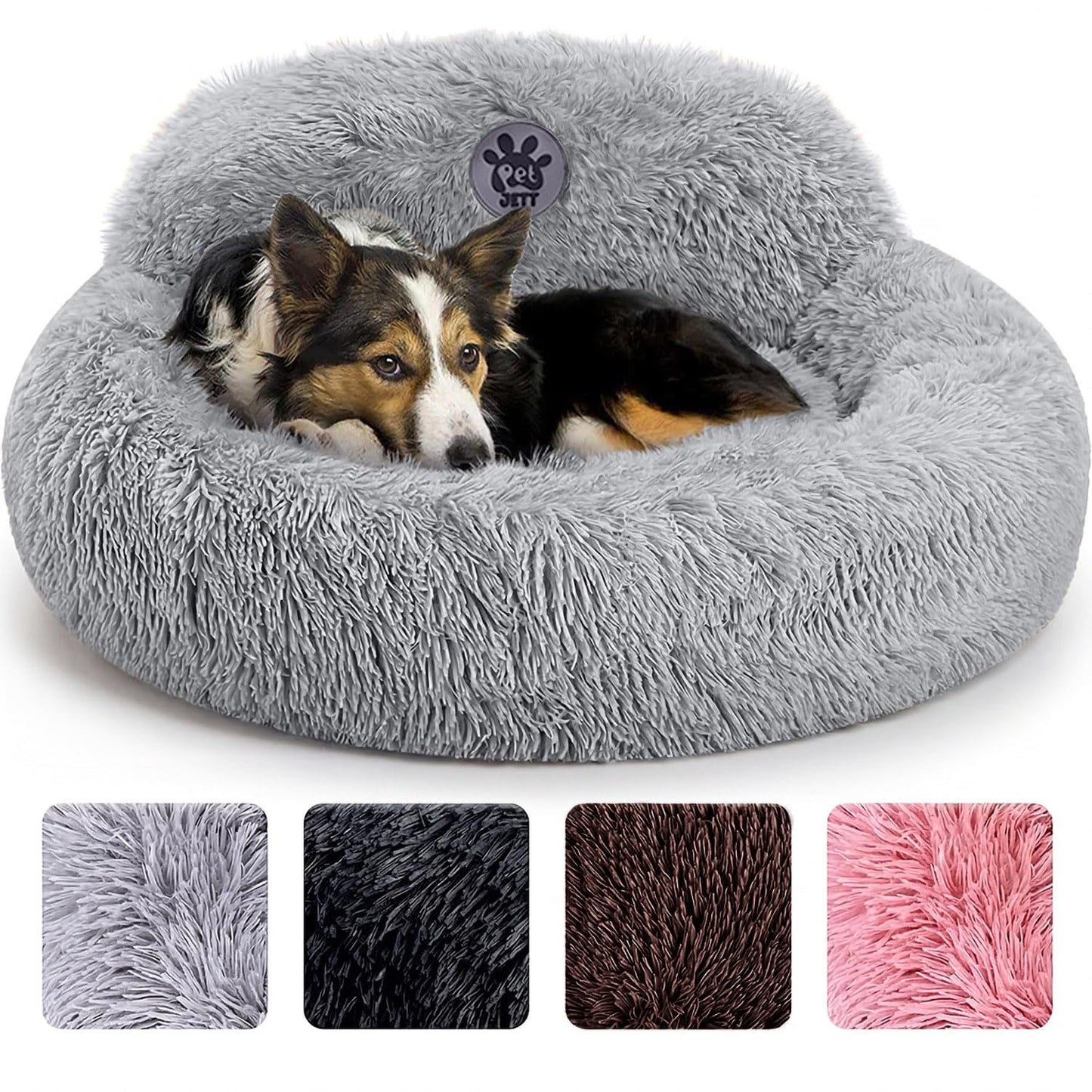 PetJett Calming Dog Bed Medium Size Dog - 30'' Donut Bed, Washable Dog Bed, Anti-Slip & Super Soft Fluffy Plush Round Dog Bed, Anti-Anxiety Premium Comfort Pet Bed, Fits Dogs Upto 45 lbs - Dark Grey