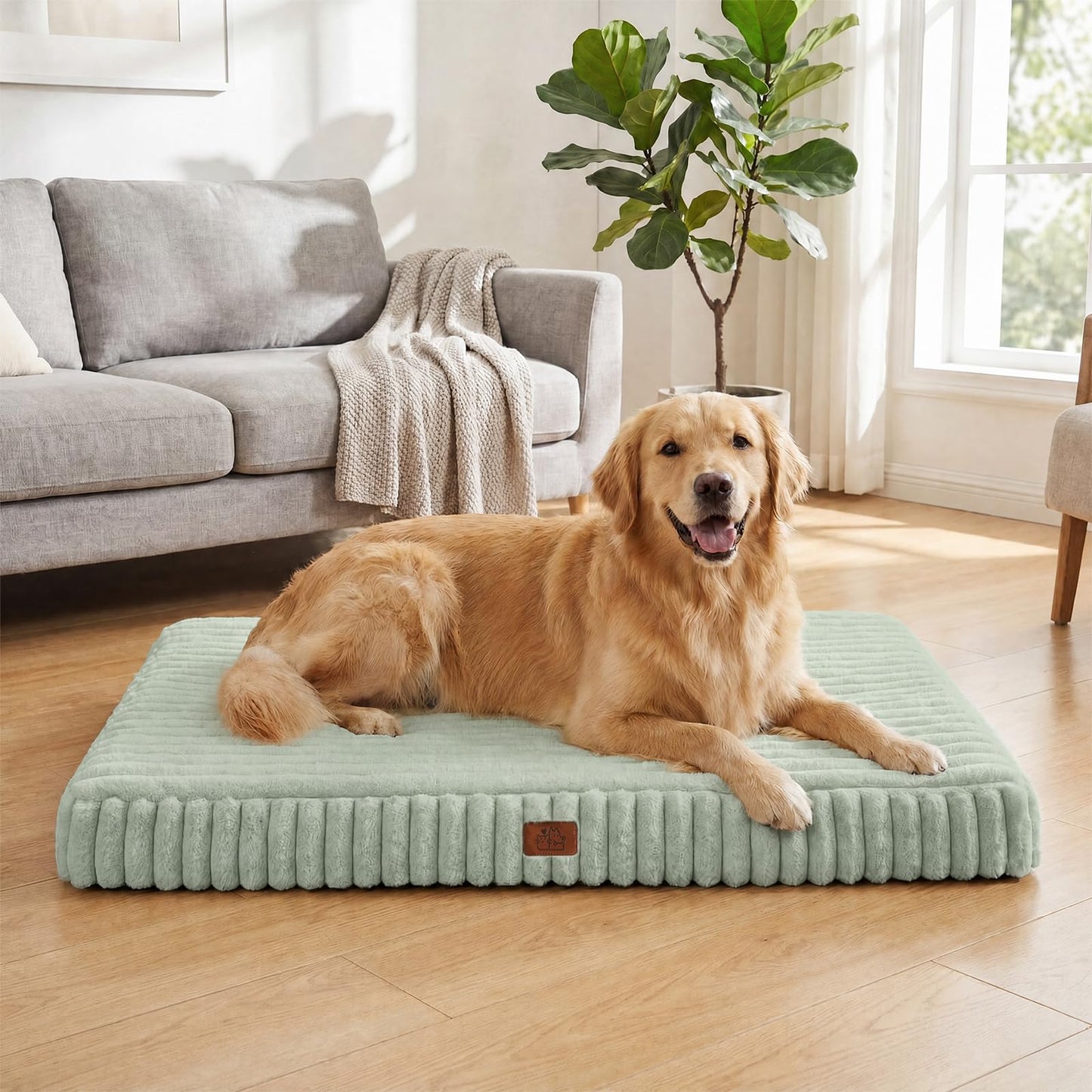 Orthopedic Dog Bed for Large Dog, Waterproof Pet Bed,Non-Slip Bottom and Egg-Crate Foam with Removable Washable Cover Crate Bed,Cream,36"x27"x3"