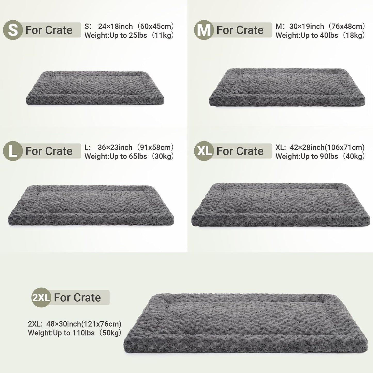 Washable Dog Bed Mat Ultra Soft Dog Crate Pad Comfy Fluffy Pet Kennel Beds Sleeping Mattress for Large Jumbo Medium Small Dogs Grey