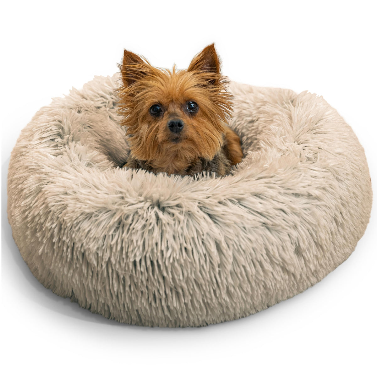 Best Friends by Sheri The Original Calming Donut Dog Bed for Small Dogs up to 25 lbs, Shag Faux Fur, Frost Gray, 23" x 23"